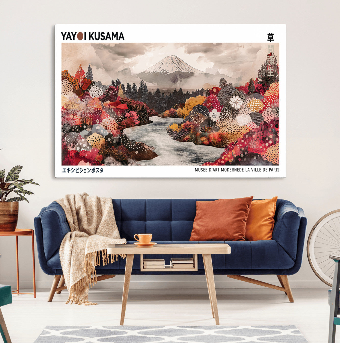 32352074-MGV-CV-36X24-Japanese Landscape Wall Art – Mount Fuji River Canvas Print, Modern Asian Inspired Nature Decor for Living Room, Bedroom, Office