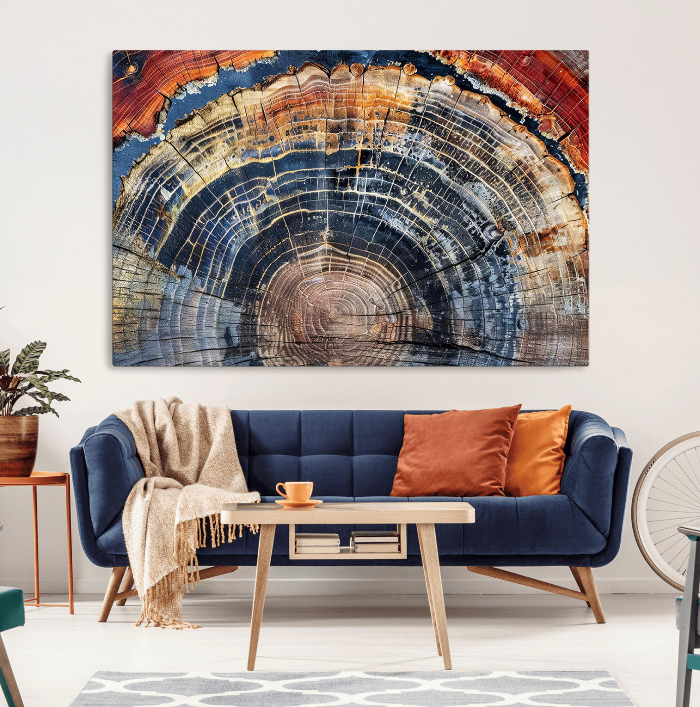 38987581-MGV-CV-36X24-Tree Ring Art Wall Art Canvas Print, Framed Rustic Wall Decor Art Picture Print, Nature Grain Print Perfect Modern Rustic Decor