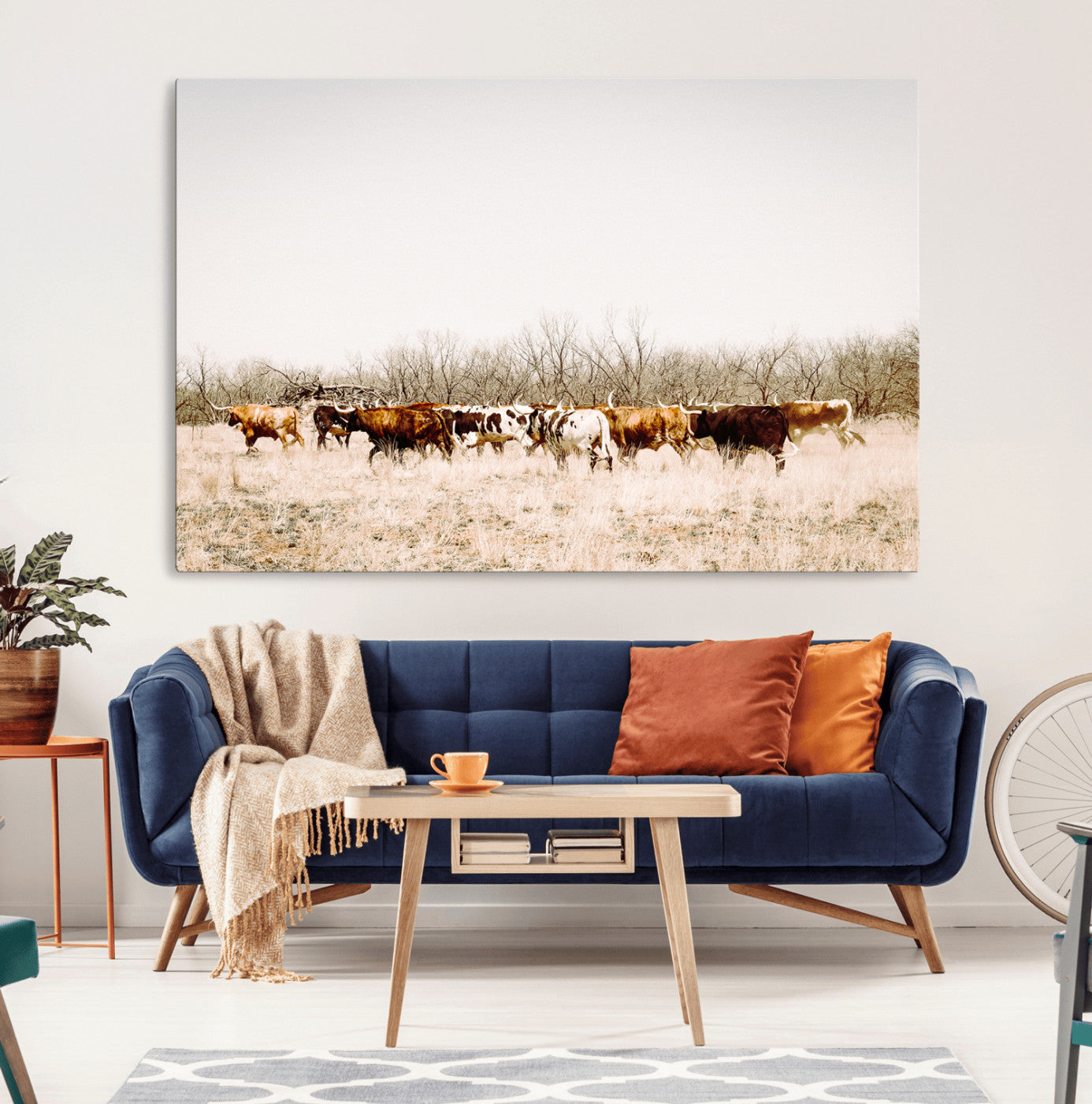 12454132-MGV-CV-36X24-Cow Herd Photography Wall Art Canvas Print, Framed Rustic Farmhouse Decor Art Picture Print, Western Ranch Style Perfect Rustic