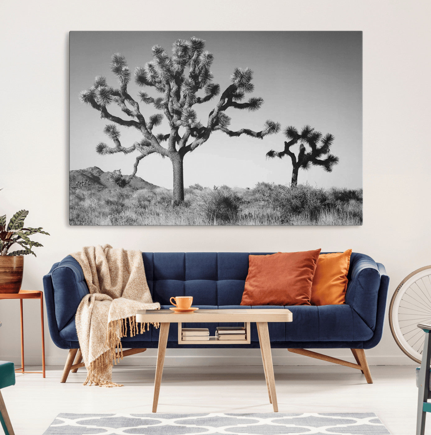 93692513-MGV-CV-36X24-Joshua Tree Wall Art Canvas Print, Framed Monochrome Desert Art Picture Print, Minimalist Nature Scene Perfect Southwestern
