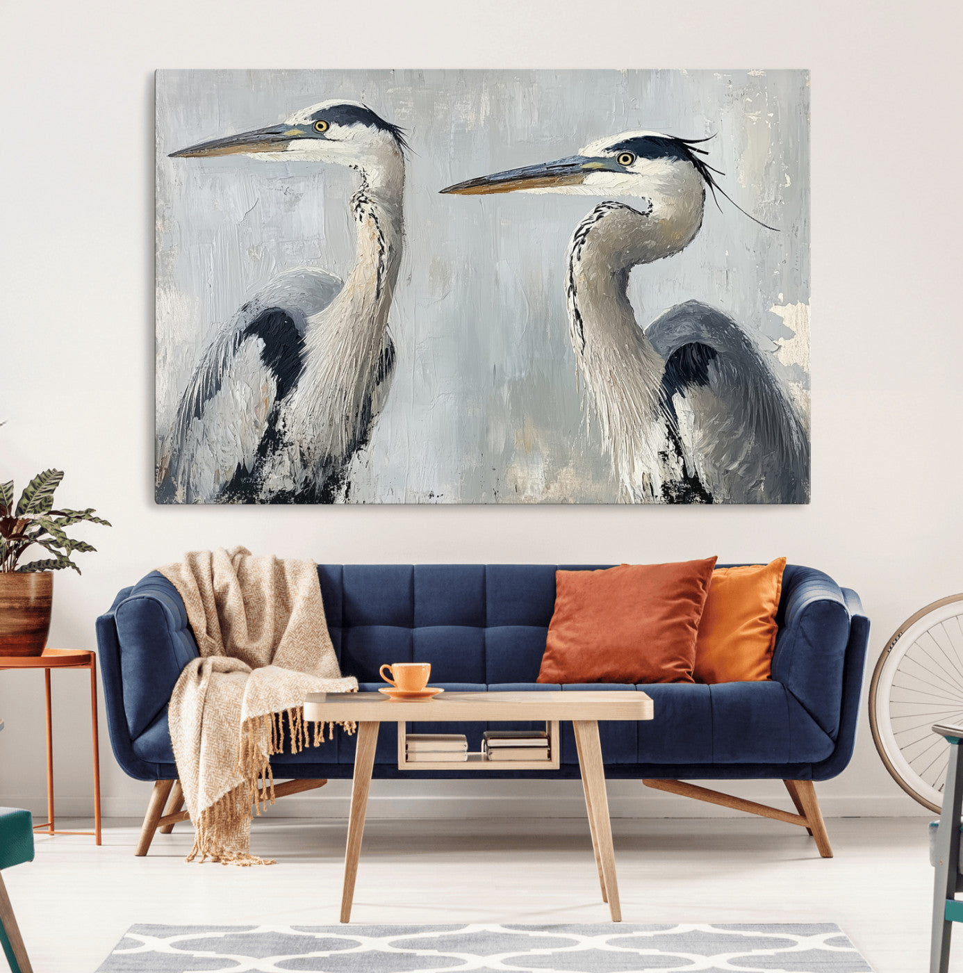19427826-MGV-CV-36X24-Bird Canvas Decor Wall Art Canvas Print, Framed Coastal Bird Pair Art Picture Print, Minimalist Wildlife Wall Perfect Coastal