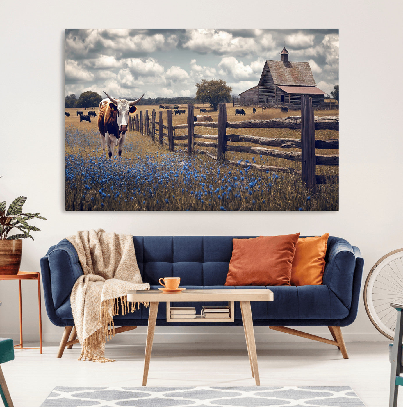 22296025-MGV-CV-36X24-Texas Longhorn Canvas Wall Art Canvas Print, Framed Rustic Barn Wall Art Art Picture Print, Farmhouse Cow Decor Perfect Rustic