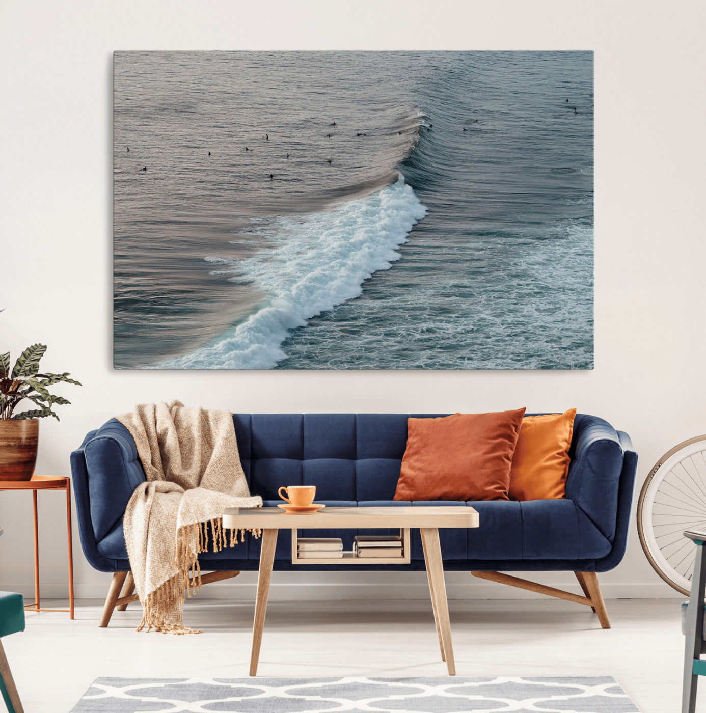 23077324-MGV-CV-36X24-Ocean Waves Wall Art Canvas Print, Framed Coastal Serenity Art Picture Print, Surf Aesthetic Perfect Modern Coastal Decor Artwork