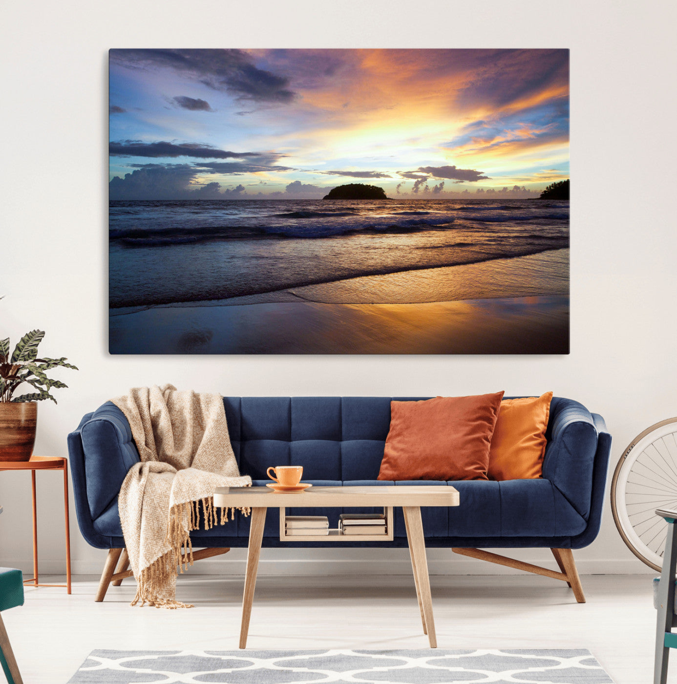 36714356-MGV-CV-36X24-Beach Sunset Wall Art Canvas Print, Framed Ocean Waves Art Picture Print, Tropical Seascape Perfect Coastal Serenity Decor Artwork