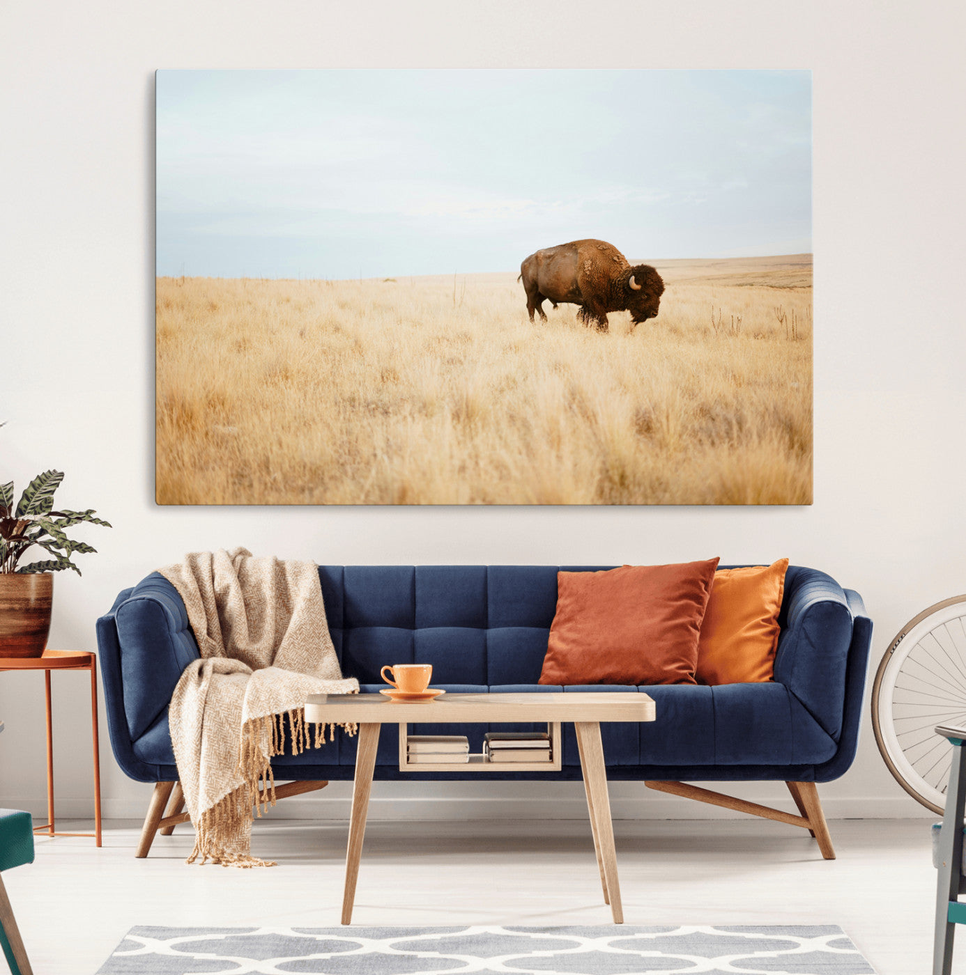 61392510-MGV-CV-36X24-Buffalo Wall Art Wall Art Canvas Print, Framed Western Wildlife Decor Art Picture Print, Rustic Farmhouse Art Perfect Rustic