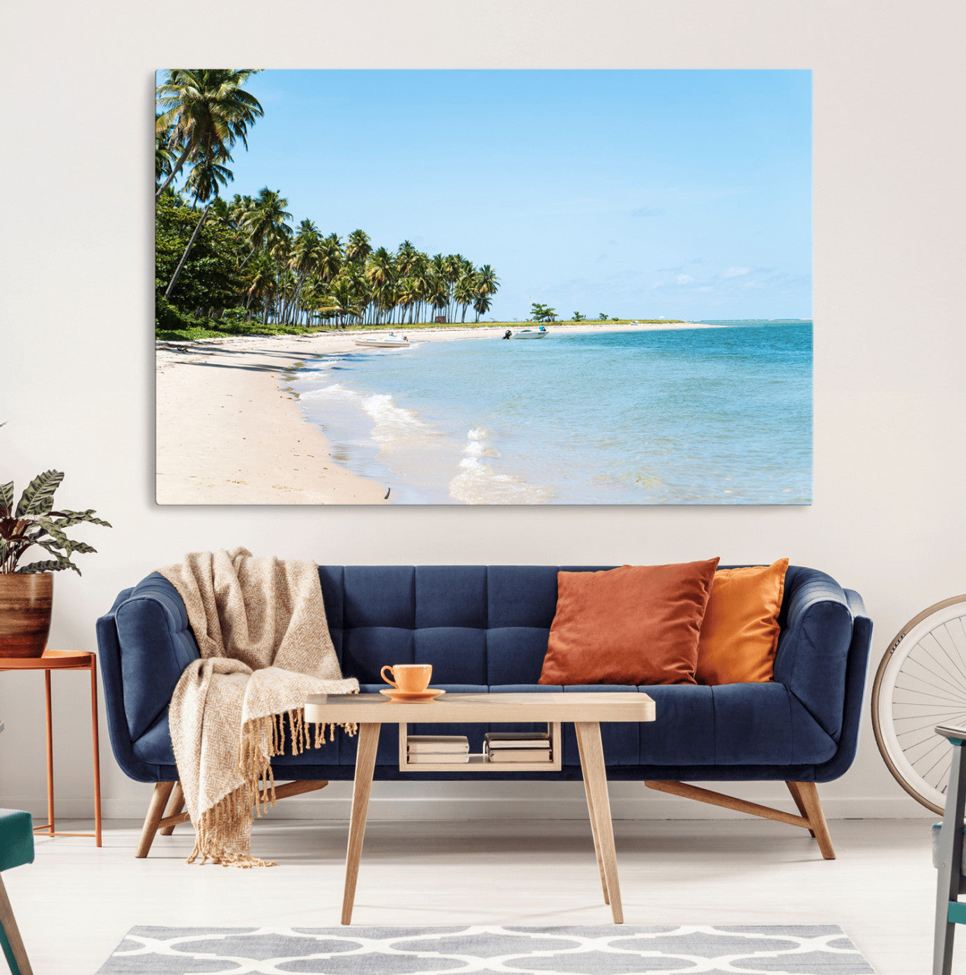 37858872-MGV-CV-36X24-Palm Tree Coast Wall Art Canvas Print, Framed Island Getaway Art Picture Print, Crystal Blue Water Perfect Tropical Coastal Decor