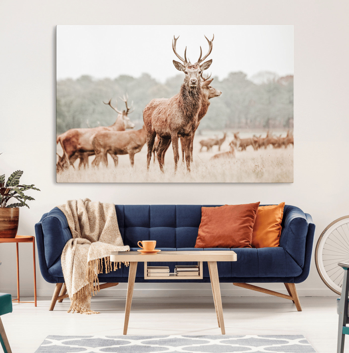17659786-MGV-CV-36X24-Rustic Nature Art Wall Art Canvas Print, Framed Stag Canvas Print Art Picture Print, Woodland Decor Perfect Rustic Lodge Decor