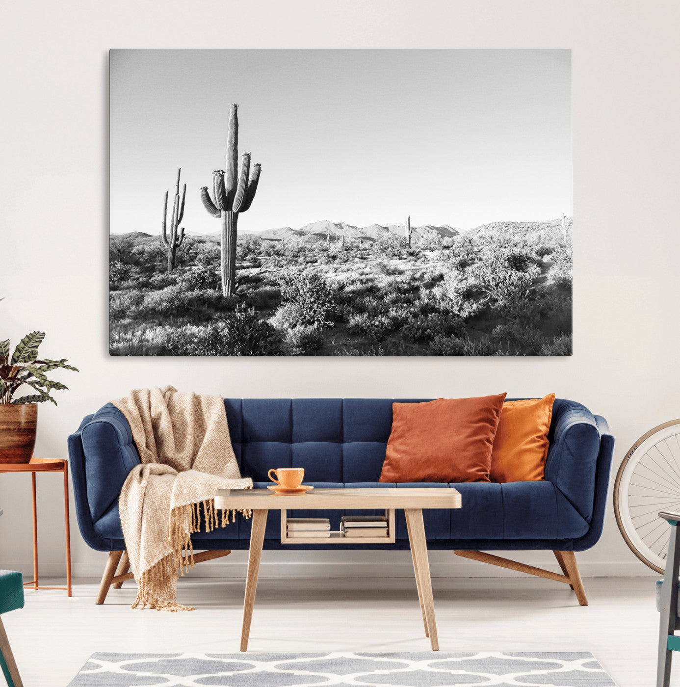 85205054-MGV-CV-36X24-Saguaro Cactus Wall Art Canvas Print, Framed Monochrome Landscape Art Picture Print, Scenic Arizona View Perfect Minimalist