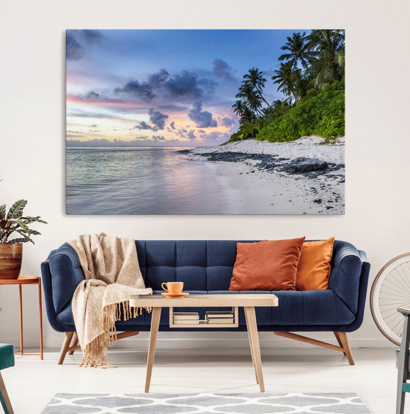 75045485-MGV-CV-36X24-Tropical Beach Wall Art Canvas Print, Framed Sunset Glow Art Picture Print, Palm Tree Coast Perfect Tropical Coastal Decor Artwork