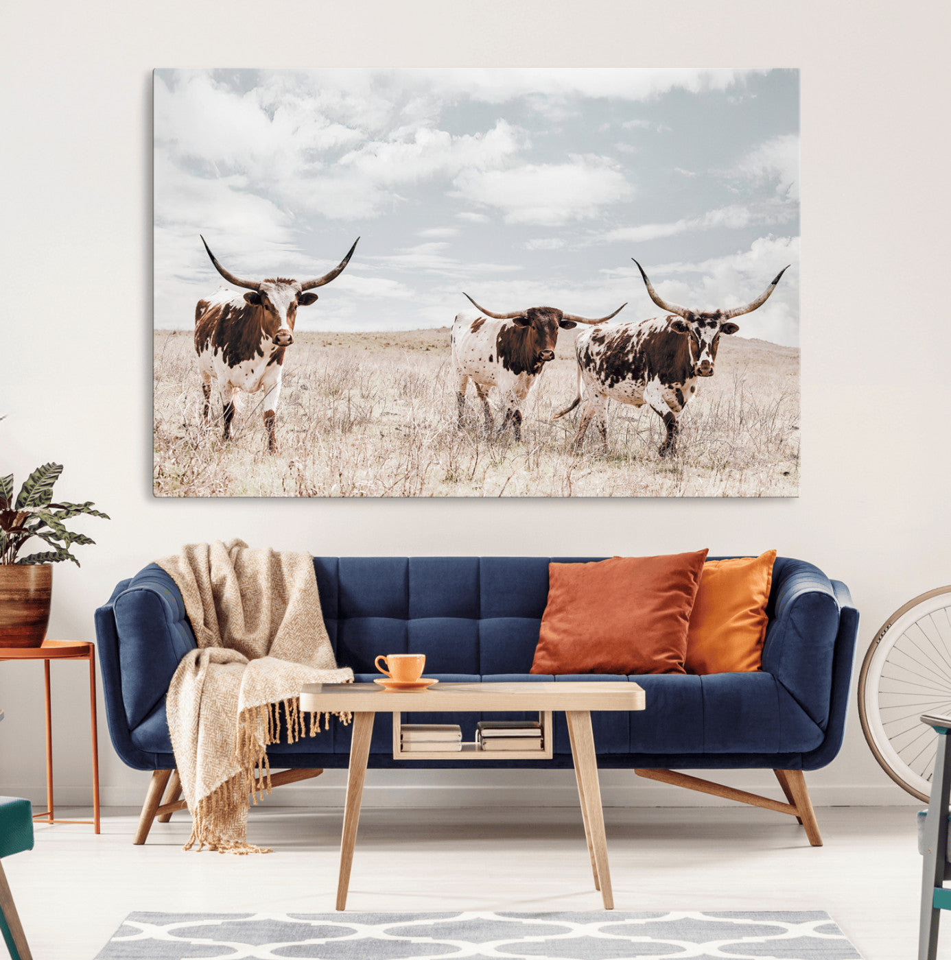 65621083-MGV-CV-36X24-Texas Longhorn Wall Art – Rustic Western Cattle Canvas Print, Southwestern Ranch Photography Decor for Living Room, Office,