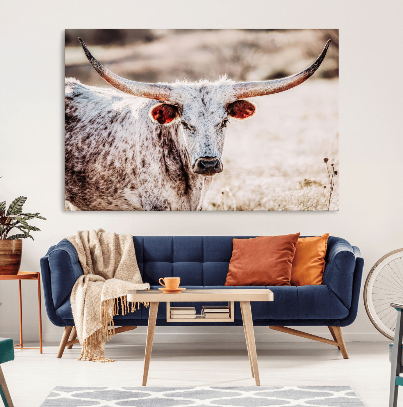 72388892-MGV-CV-36X24-Texas Longhorn Wall Art – Rustic Western Canvas Print, Cowboy Style Farmhouse Bull Artwork for Living Room, Ranch, Office or Man