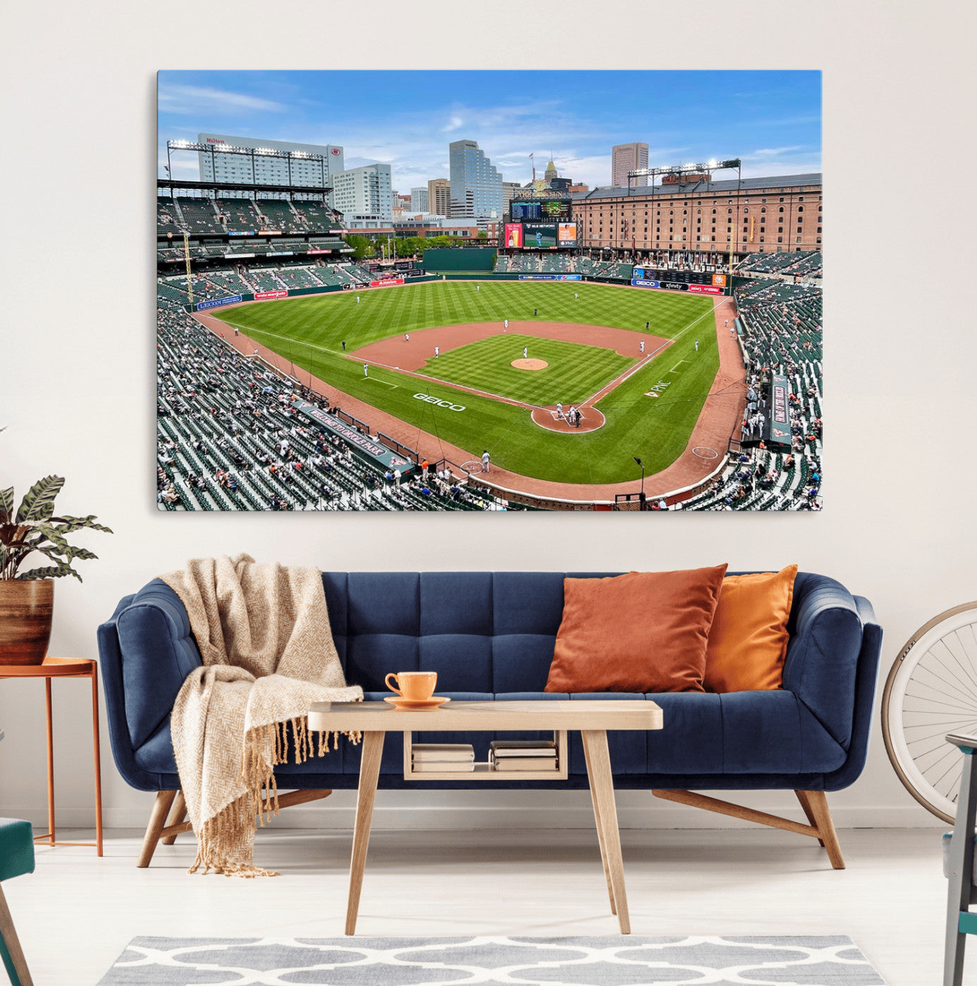76426407-MGV-CV-36X24-Baseball Stadium Daytime – Panoramic Ballpark Canvas Wall Art, Sports Decor for Office, Man Cave, Game Room, Sports Bar, Baseball