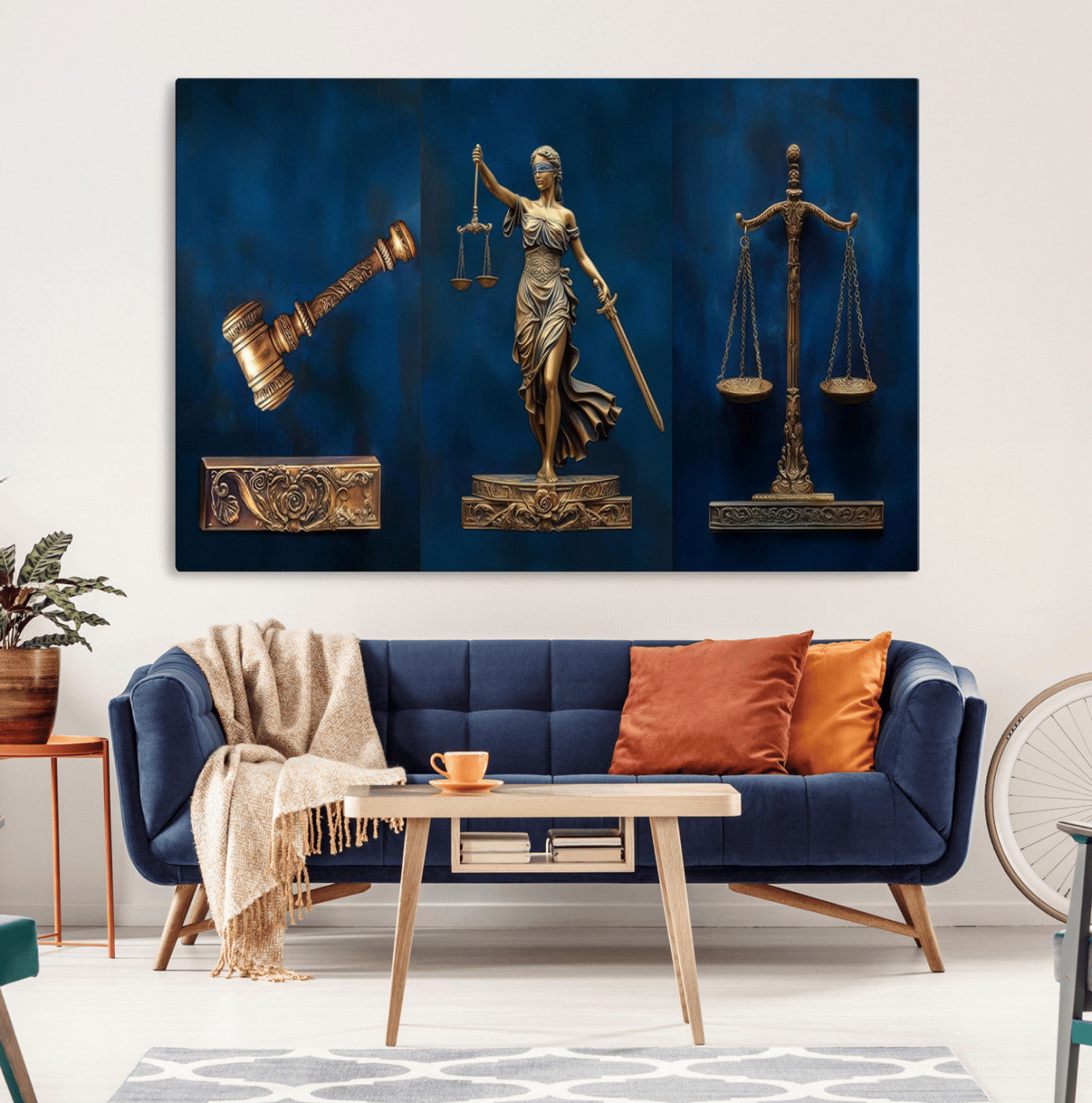 91629053-MGV-CV-36X24-Lady Justice Wall Art – Golden Gavel and Scales Canvas Print, Elegant Legal Office Decor for Lawyers, Judges, Courtroom or Study