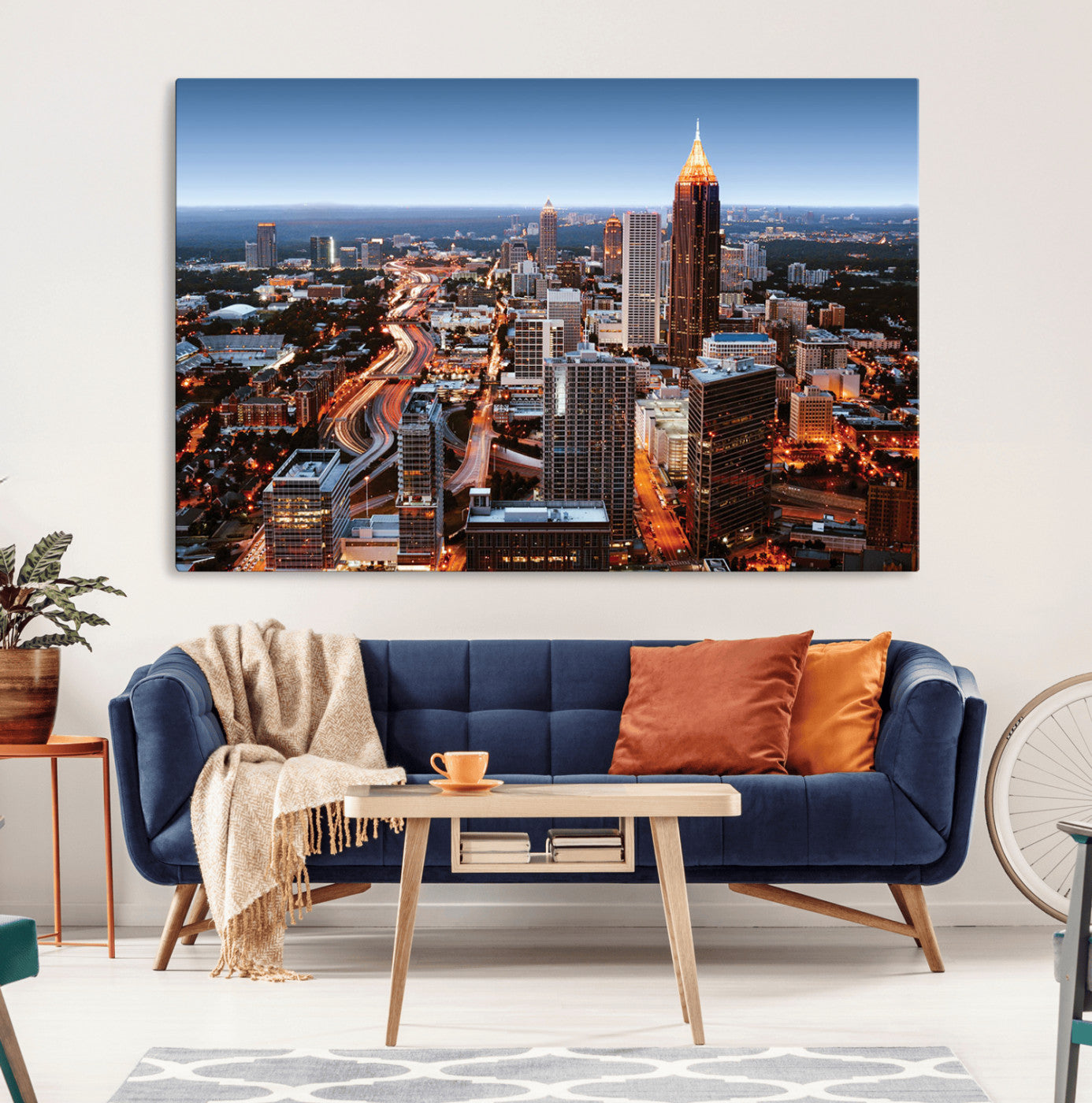 25096967-MGV-CV-36X24-Atlanta Skyline Wall Art – Vibrant Cityscape Canvas Print, Modern Night Lights Urban Decor for Office, Living Room, or Apartment