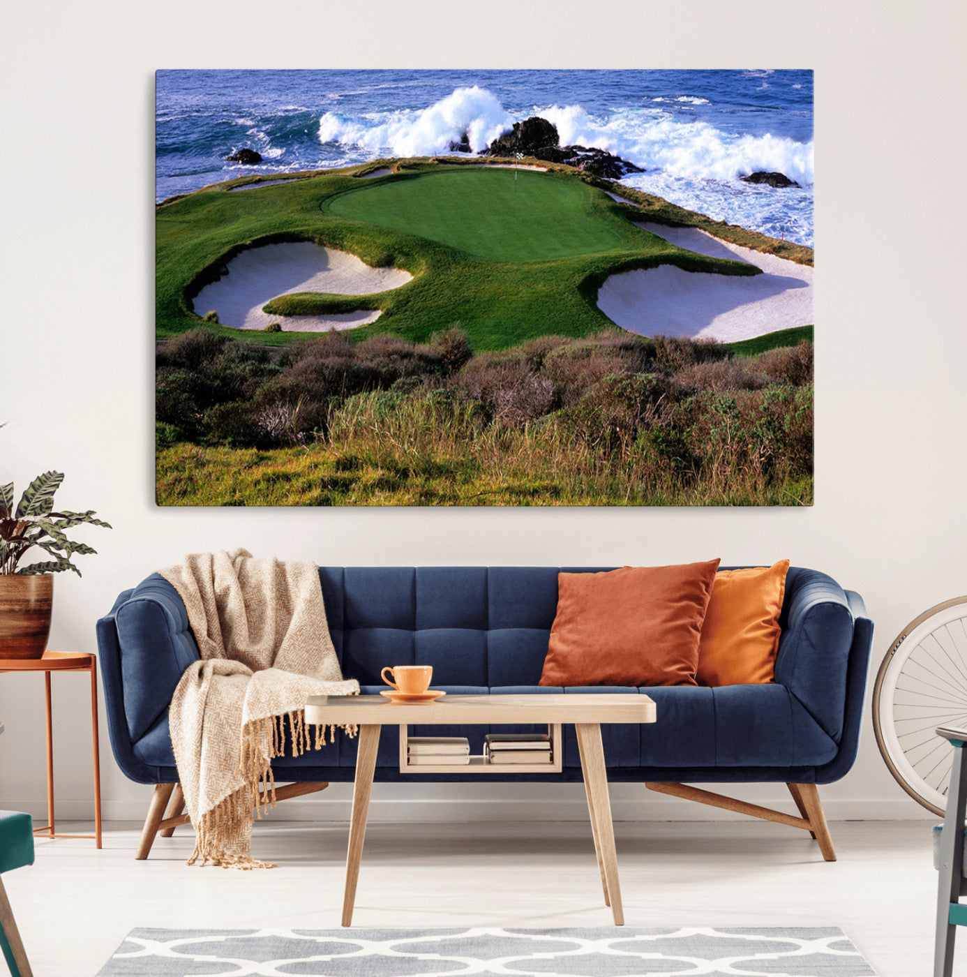 22776914-MGV-CV-36X24-Golf Course Wall Art – Oceanfront Green Canvas Print, Coastal Pebble Beach Photography Sports Decor for Living Room, Office, Man
