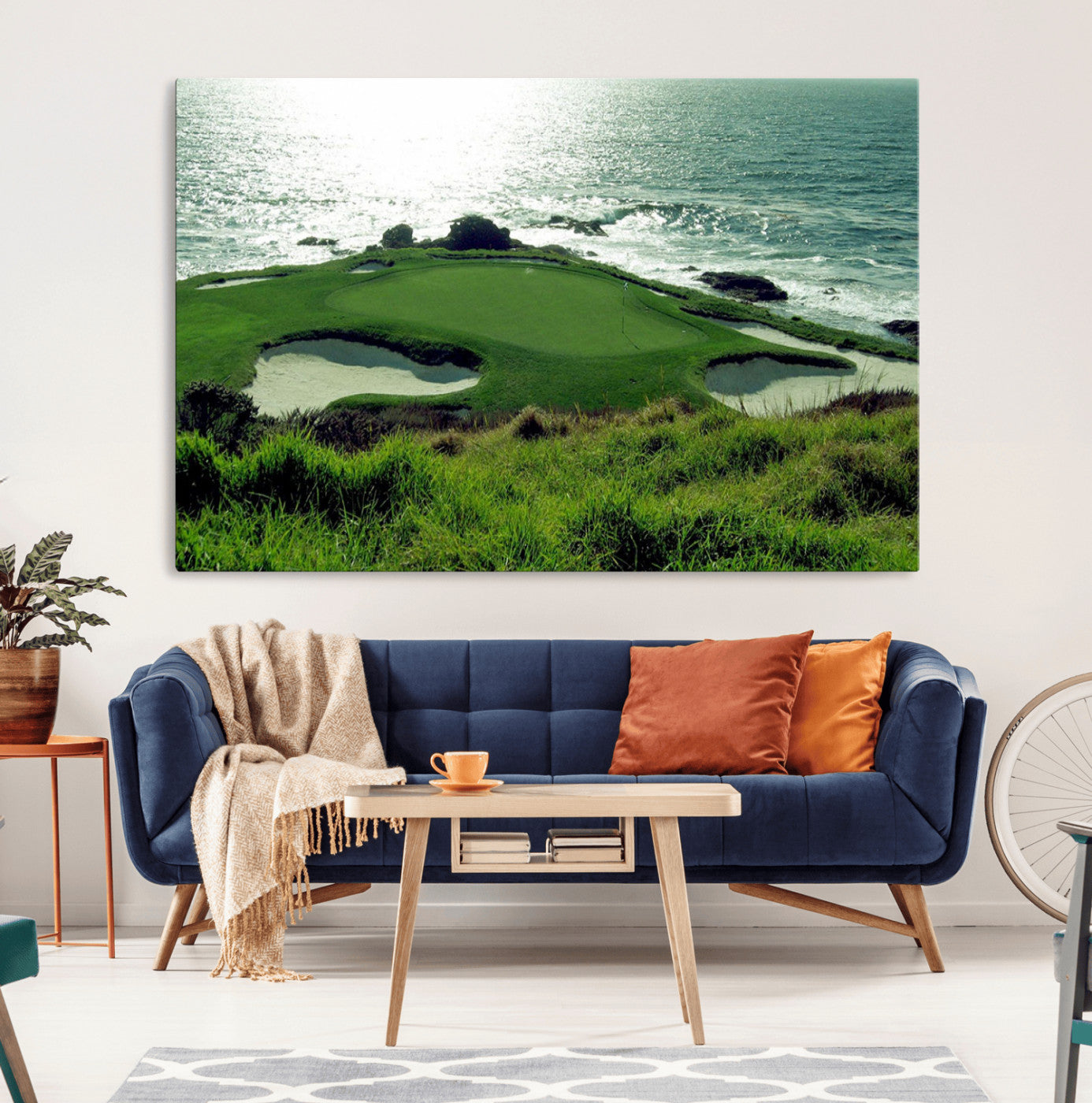 48473947-MGV-CV-36X24-Ocean Golf Course Wall Art – Panoramic Green Fairway Canvas Print, Coastal Golf Landscape Photography Sports Decor for Office, Man