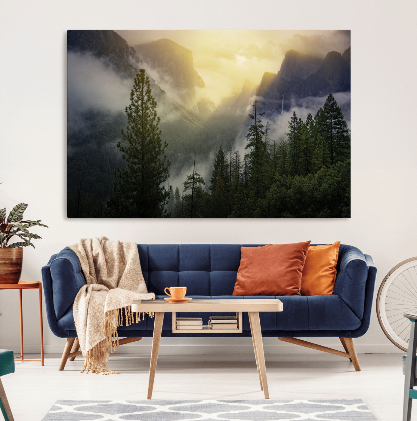 38316884-MGV-CV-36X24-Landscape Wall Art – Misty Mountain Valley Canvas Print, Scenic Pine Forest and Sunrise Photography Decor for Bedroom, Living