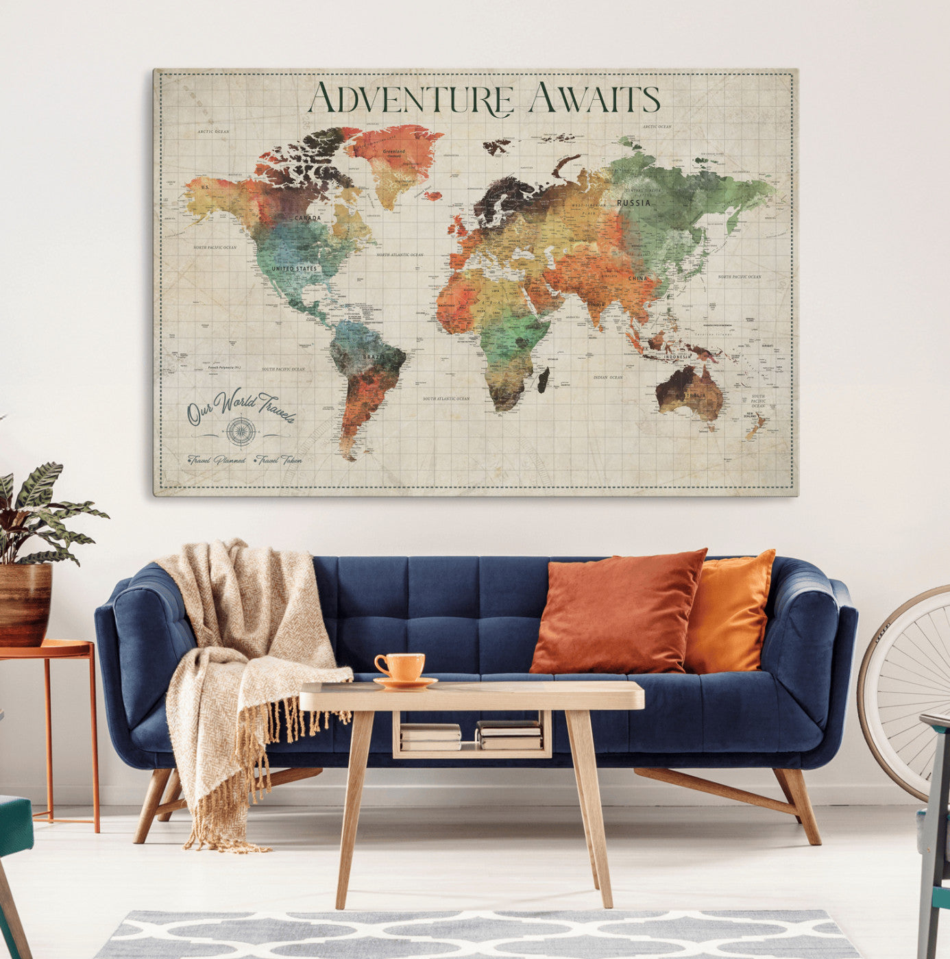 24737989-MGV-CV-36X24-Personalized World Map Wall Art – Colorful Vintage Adventure Travel Map with Custom Names, Unique Wall Decor for Couples,