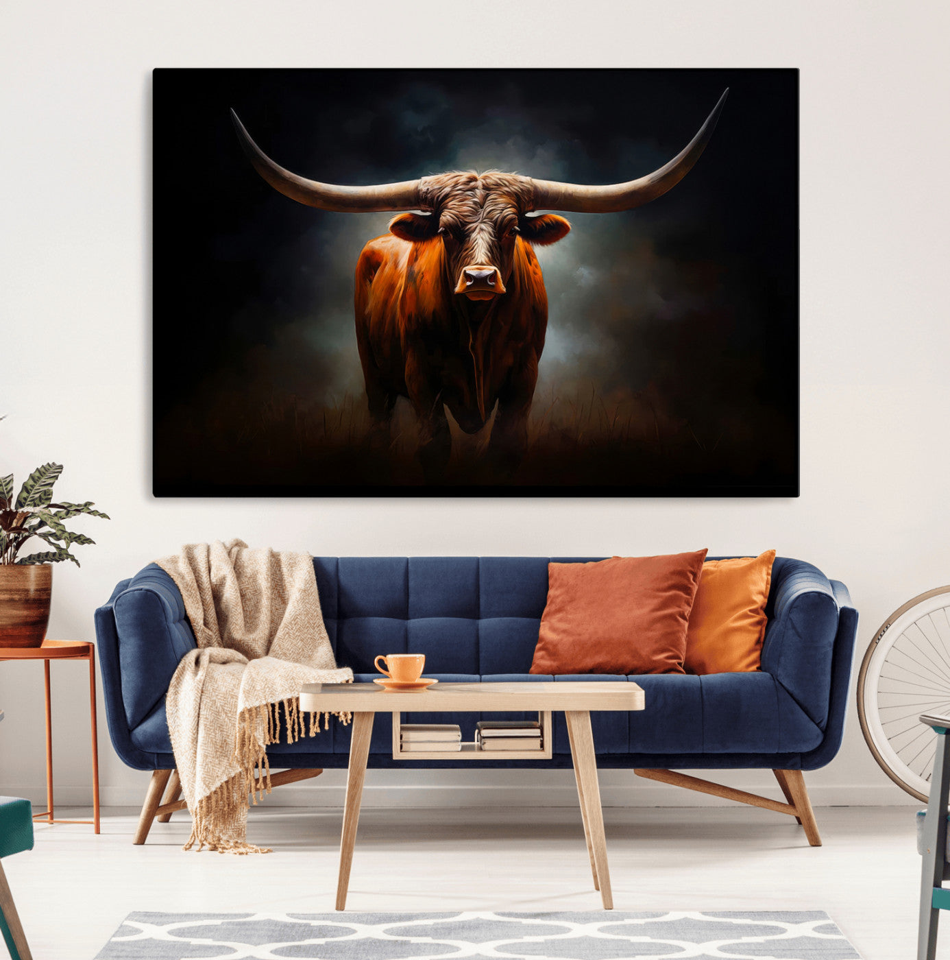 12484-MGV-CV-36X24-Texas Longhorn Wall Art Canvas Print, Framed Western Bull Art Picture Print, Moody Cattle Perfect Moody Western Decor Artwork