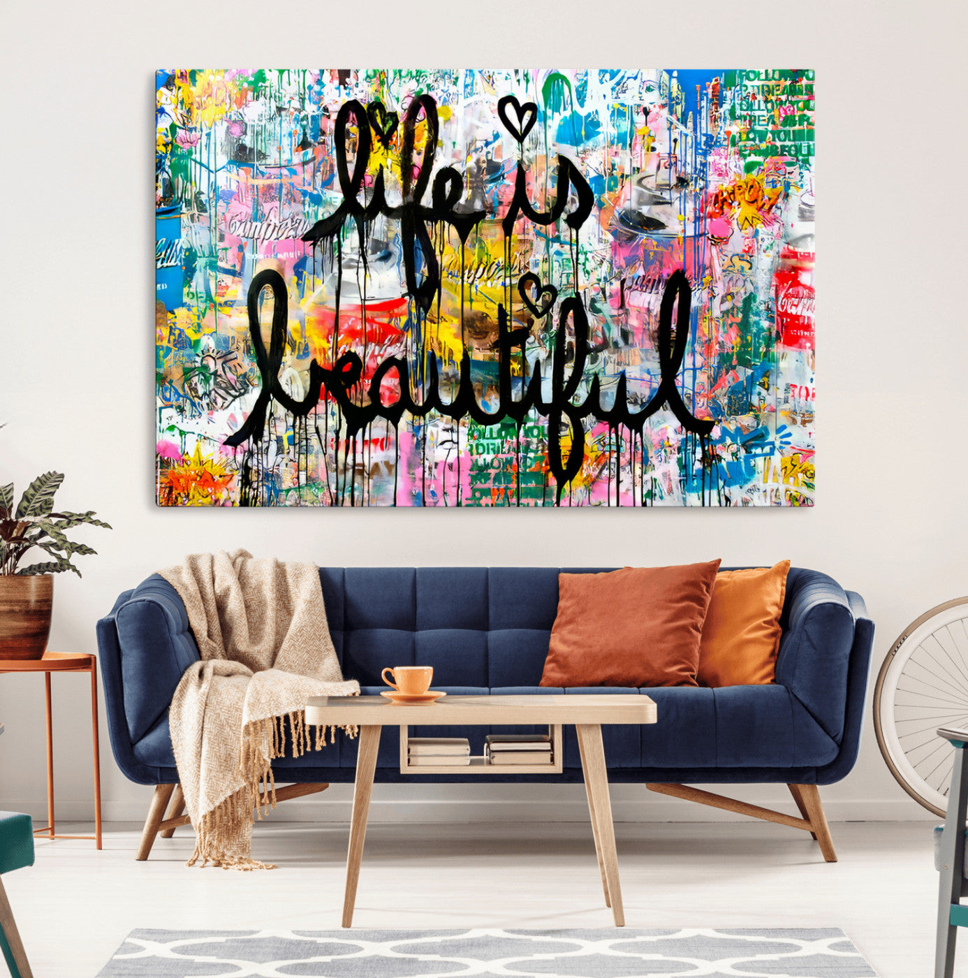 36856-MGV-CV-36X24-Life Is Beautiful Wall Art – Colorful Graffiti Canvas Print, Modern Street Style Artwork, Inspirational Decor for Living Room,