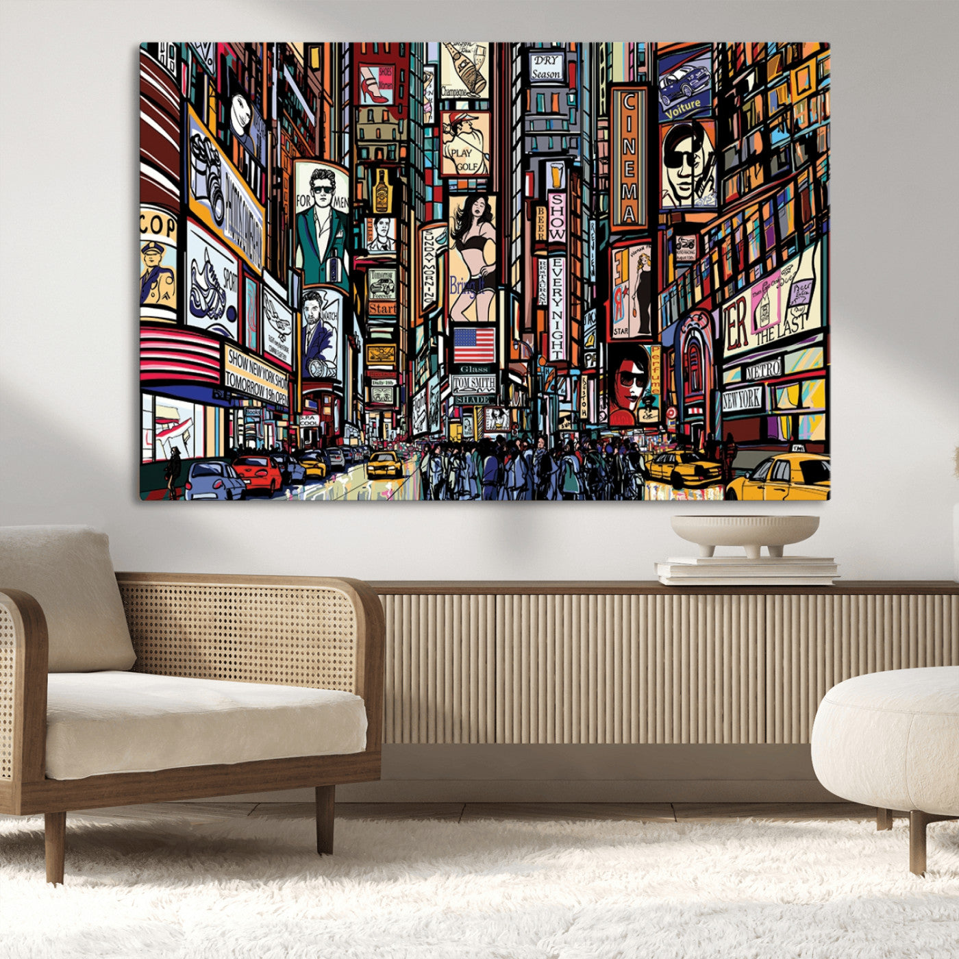 52228-MGV-CV-36X24-New York City Wall Art – Colorful Urban Street Scene Canvas Print, Modern Cityscape Decor for Living Room, Office, or Apartment