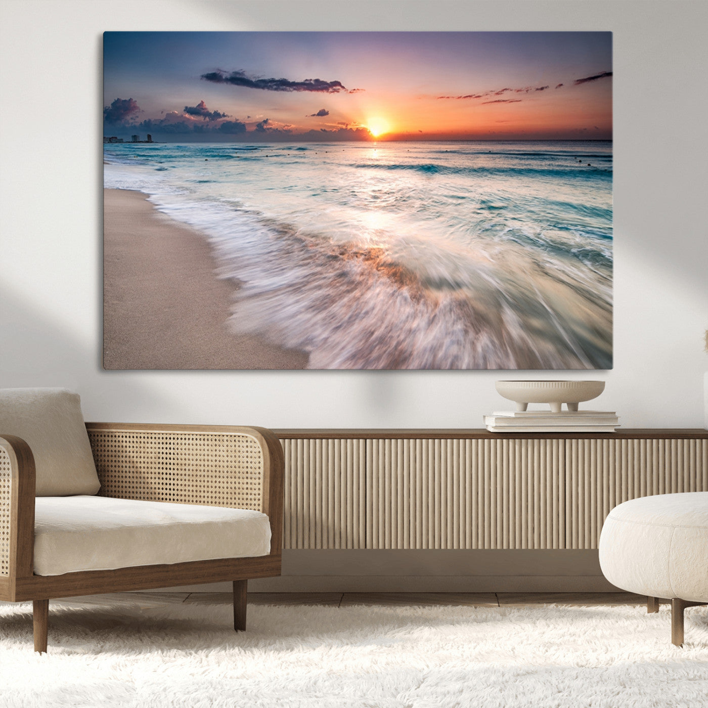 71849-MGV-CV-36X24-Sunrise Ocean Beach Wall Art – Serene Seascape Canvas Print with Gentle Waves, Coastal Nature Decor for Bedroom, Living Room or