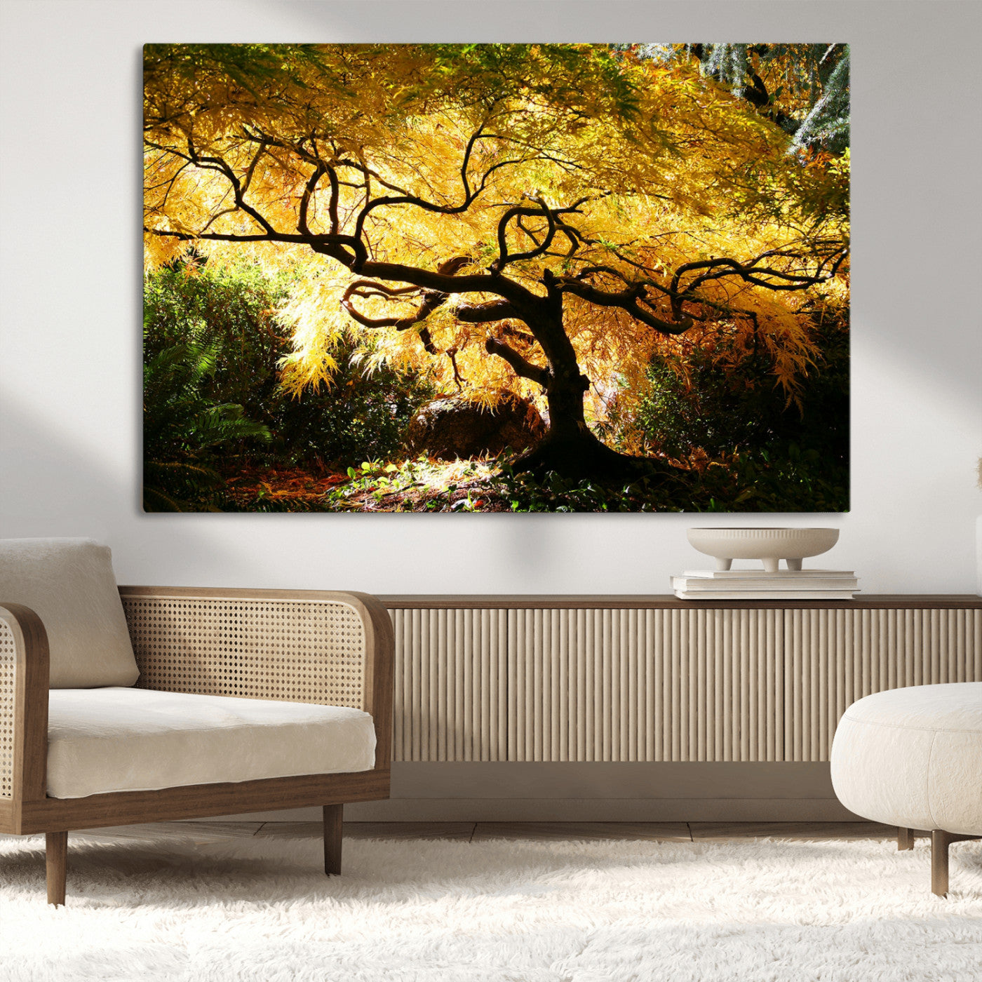 19067-MGV-CV-36X24-Golden Canopy Wall Art – Panoramic Autumn Tree Canvas Print, Warm Seasonal Decor for Living Room, Office or Garden Space