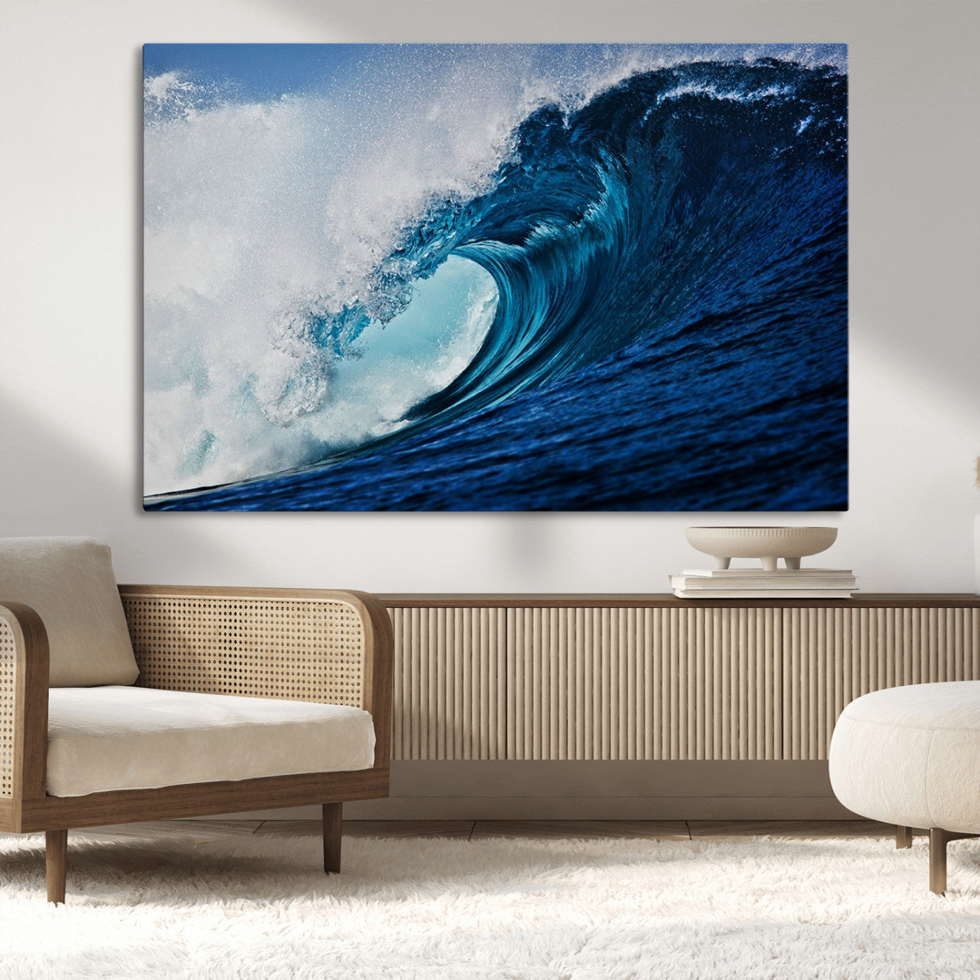 89502-MGV-CV-36X24-Powerful Ocean Wave Wall Art – Panoramic Blue Sea Wave Canvas Print, Coastal Surf Photography Artwork for Living Room, Bedroom, or