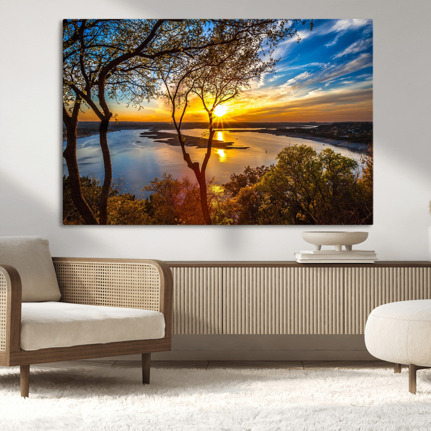 66839-MGV-CV-36X24-Lake Sunset Wall Art – Golden Hour Canvas Print with Trees and Water Reflection, Scenic Landscape Photography for Living Room,