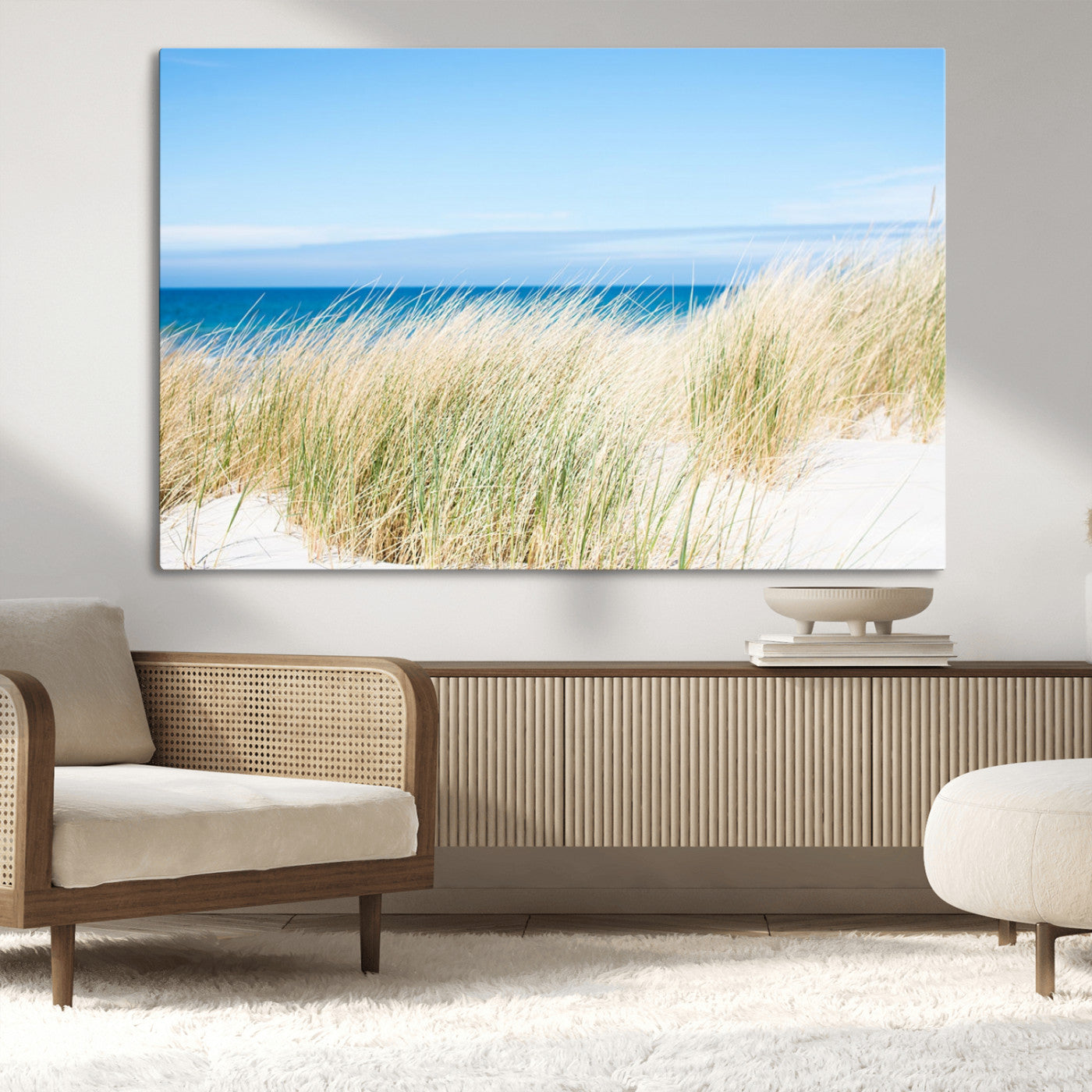 96913-MGV-CV-36X24-Coastal Dunes Wall Art – Serene Beach Grass and Blue Ocean Canvas Print, Relaxing Seaside Nature Decor for Living Room, Bedroom or