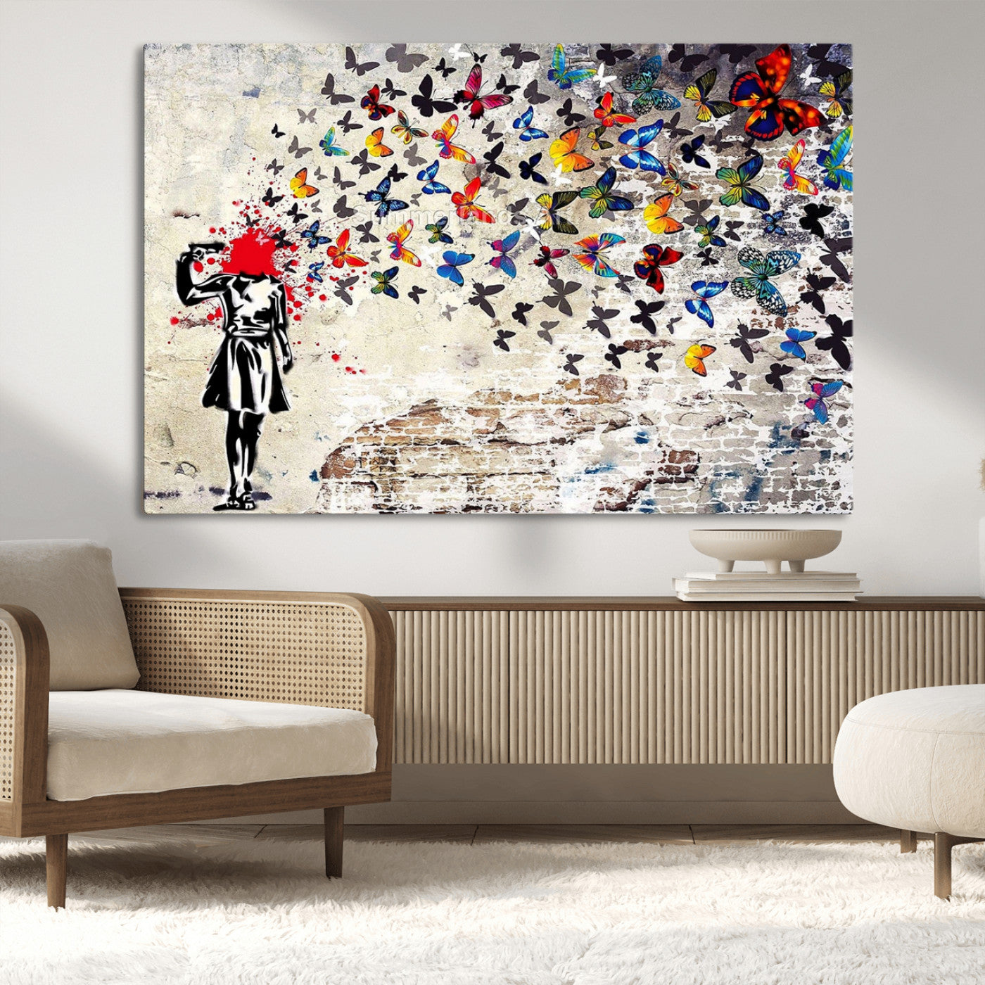 88654-MGV-CV-36X24-Butterfly Explosion Graffiti Wall Art – Street Art Canvas Print, Colorful Butterfly Spray Mural, Modern Abstract Urban Wall Decor