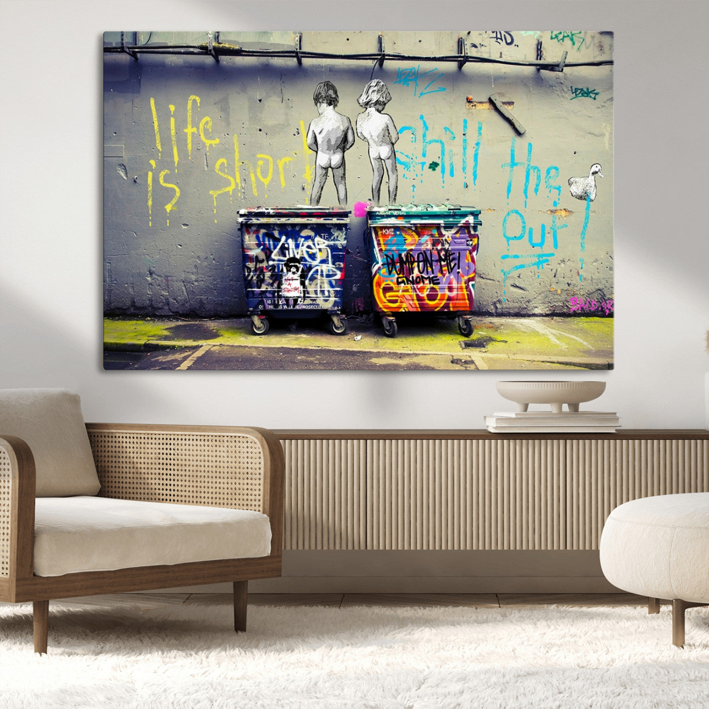 41810-MGV-CV-36X24-Life Is Short Chill Out Graffiti Wall Art – Urban Street Style Canvas Print, Colorful Dumpster Graffiti Mural, Modern Pop Culture