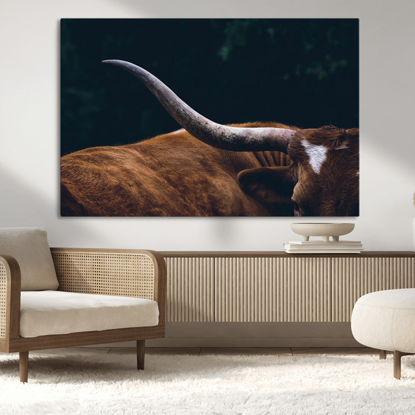 55197-MGV-CV-36X24-Texas Longhorn Wall Art – Rustic Western Bull Horn Canvas Print and Farmhouse Country Animal Decor for Living Room, Office or