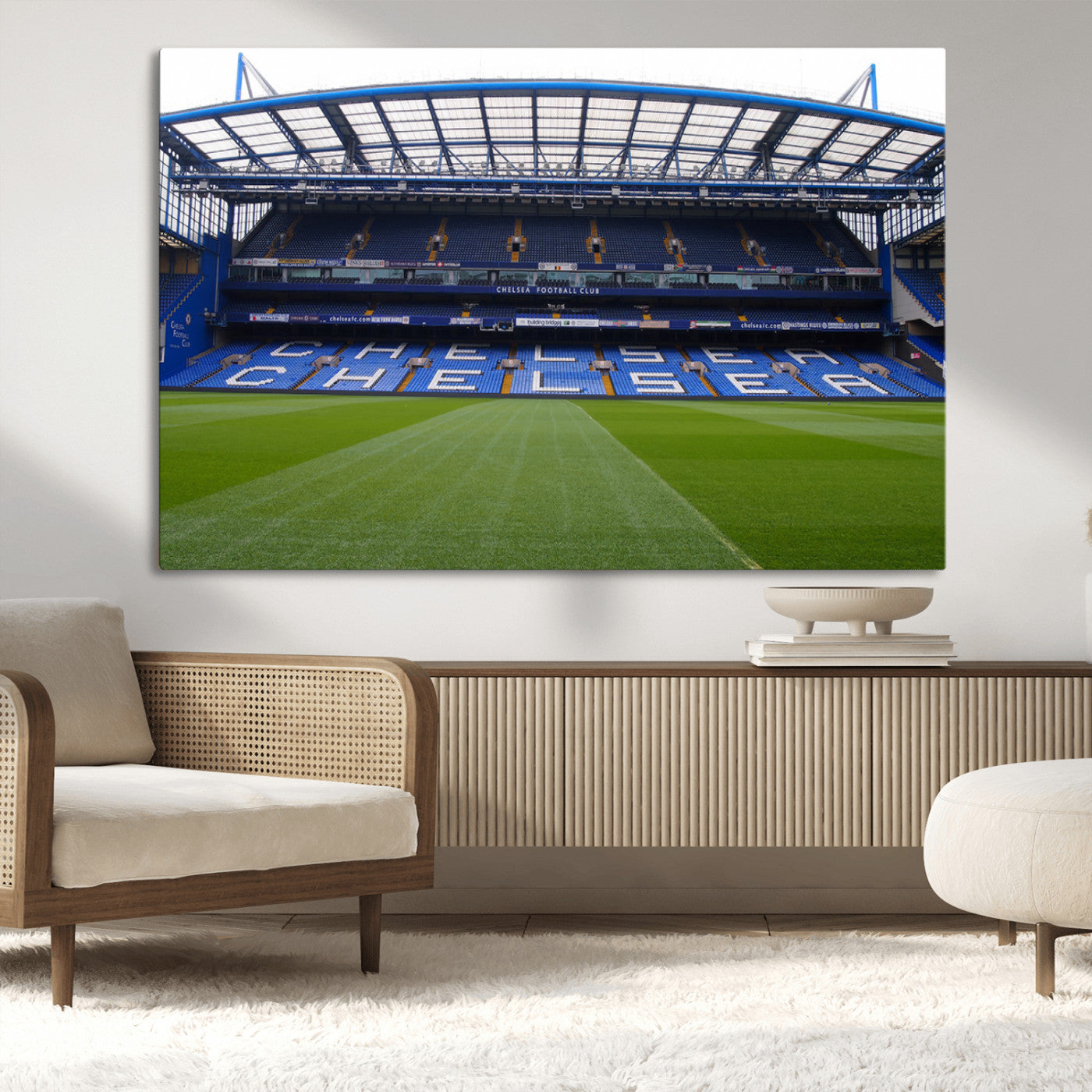 59508-MGV-CV-36X24-Chelsea Stadium Wall Art – Stamford Bridge Football Arena Canvas Print, Iconic Soccer Artwork for Living Room, Office, Game Room