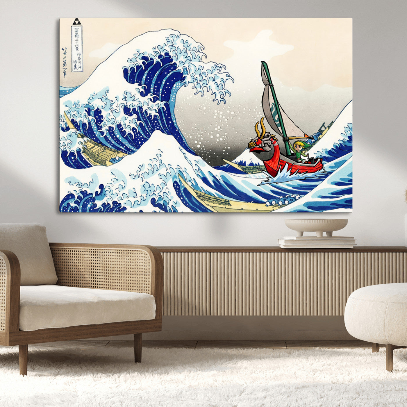 19450-MGV-CV-36X24-Great Wave Adventure Wall Art – Japanese Style Ocean Canvas Print, Fantasy Sailing Decor for Living Room, Bedroom or Office