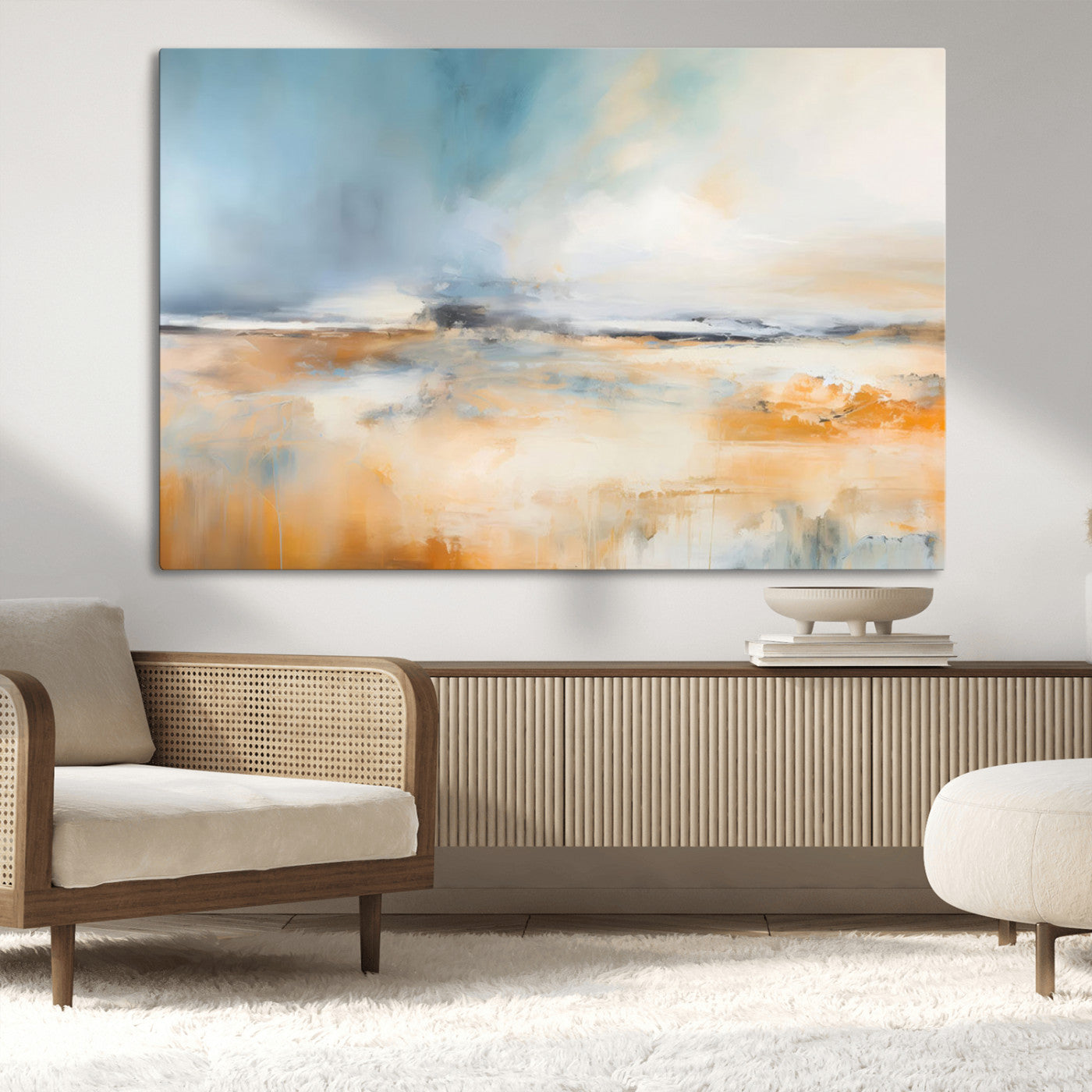 92764-MGV-CV-36X24-Abstract Landscape Wall Art – Modern Blue and Orange Canvas Print, Large Minimalist Painting for Living Room, Bedroom, Office or