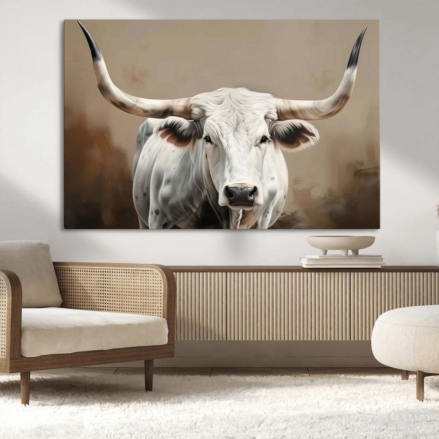 61423-MGV-CV-36X24-Longhorn Bull Wall Art – Rustic Western Texas Steer Canvas Print, Cowboy Farmhouse Decor for Living Room, Bedroom, Office or Ranch