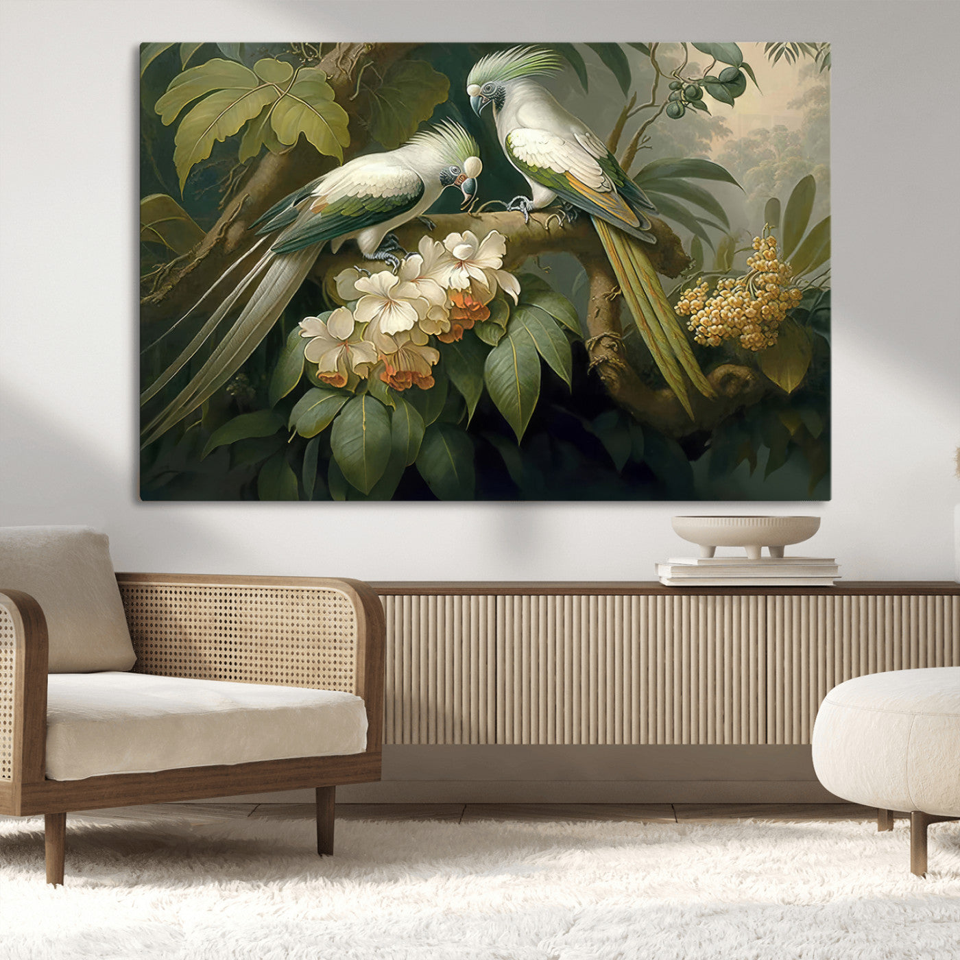 84047-MGV-CV-36X24-Tropical Birds Wall Art – Elegant Botanical Canvas Print, Exotic Nature Decor for Living Room, Bedroom or Office