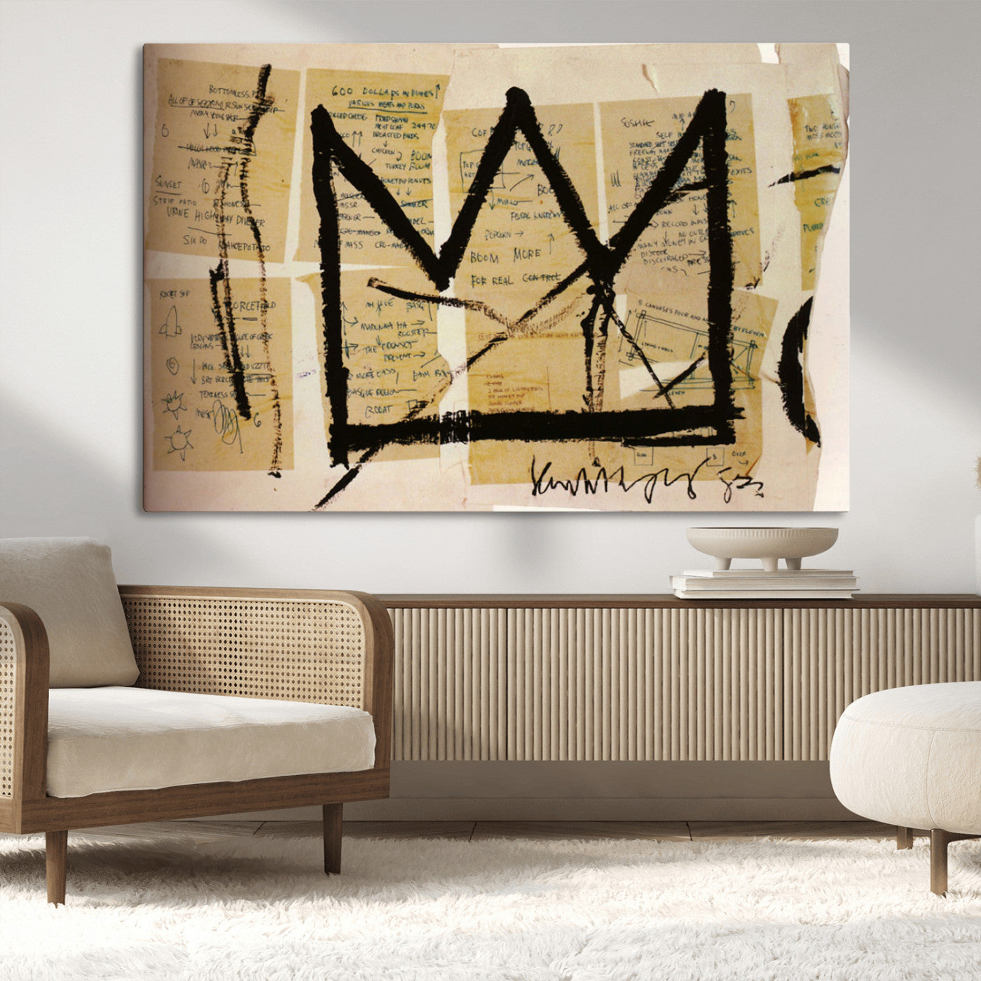 37215-MGV-CV-36X24-Abstract Crown Wall Art – Urban Graffiti Style Canvas Print Modern Street Art Design, Bold Contemporary Decor for Living Room,