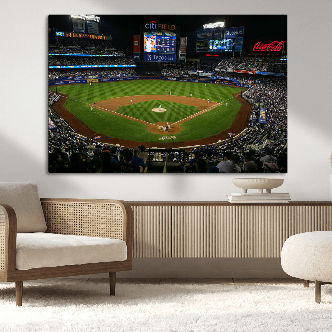 25148-MGV-CV-36X24-Baseball Stadium Wall Art – Canvas Print Night Game Packed Crowd Bright Lights Sports Photography, Dynamic Decor for Game Room,