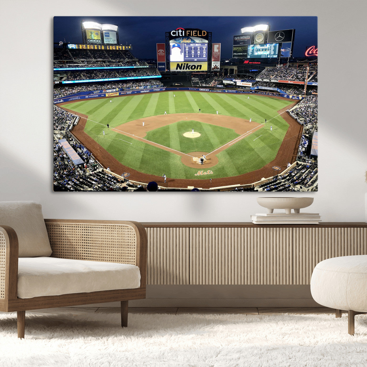 87666-MGV-CV-36X24-City Field Stadium Wall Art Canvas Print, Framed New York Stadium Art Picture Print, Citi Field Stadium Perfect Sport Room Decor