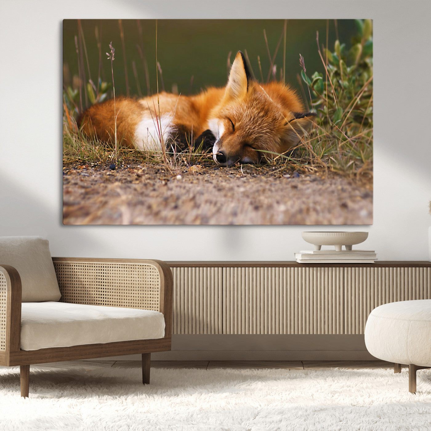 25085-MGV-CV-36X24-Sleeping Fox Wall Art Canvas Print, Framed Rustic Fox Art Picture Print, Wildlife Animal Perfect Rustic Farmhouse Decor Artwork
