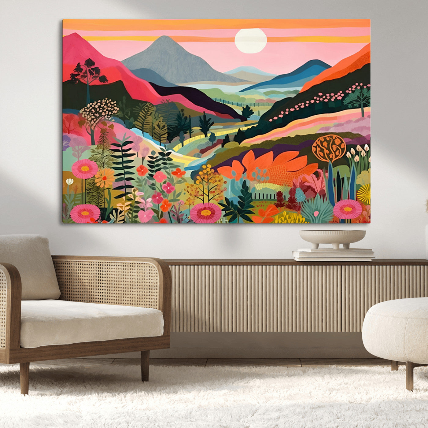 61376-MGV-CV-36X24-Floral Valley Wall Art – Panoramic Mountain Landscape Canvas Print, Vibrant Nature Decor for Living Room, Office, or Bedroom