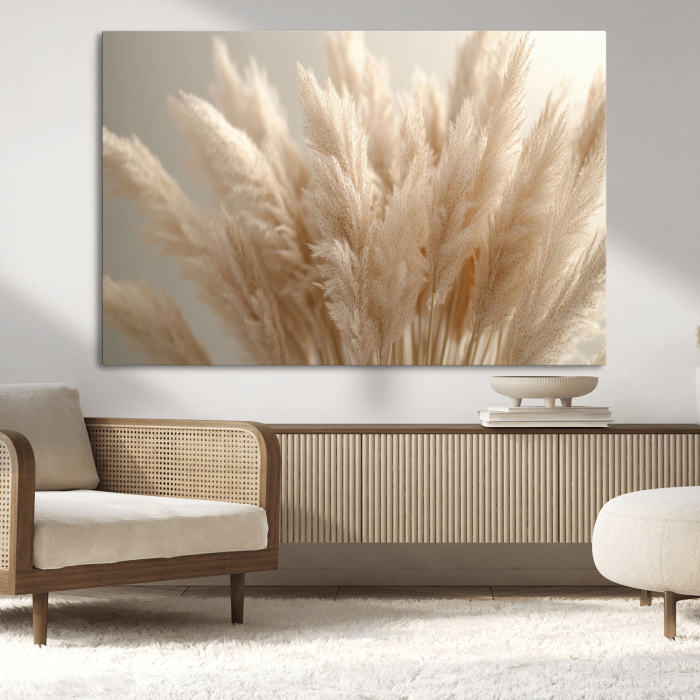 50300-MGV-CV-36X24-Pampas Grass Wall Art Canvas Print, Framed Minimalist Pampas Grass Art Picture Print, Beige Pampas Grass Perfect Minimalist Boho