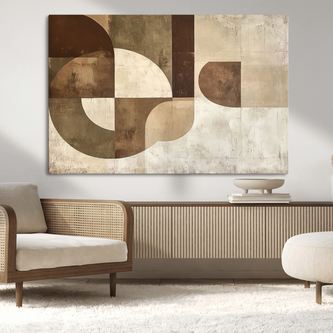 59767-MGV-CV-36X24-Abstract Geometric Shapes Wall Art – Modern Minimalist Canvas Print, Neutral Brown Beige Tan Artwork for Living Room, Bedroom,