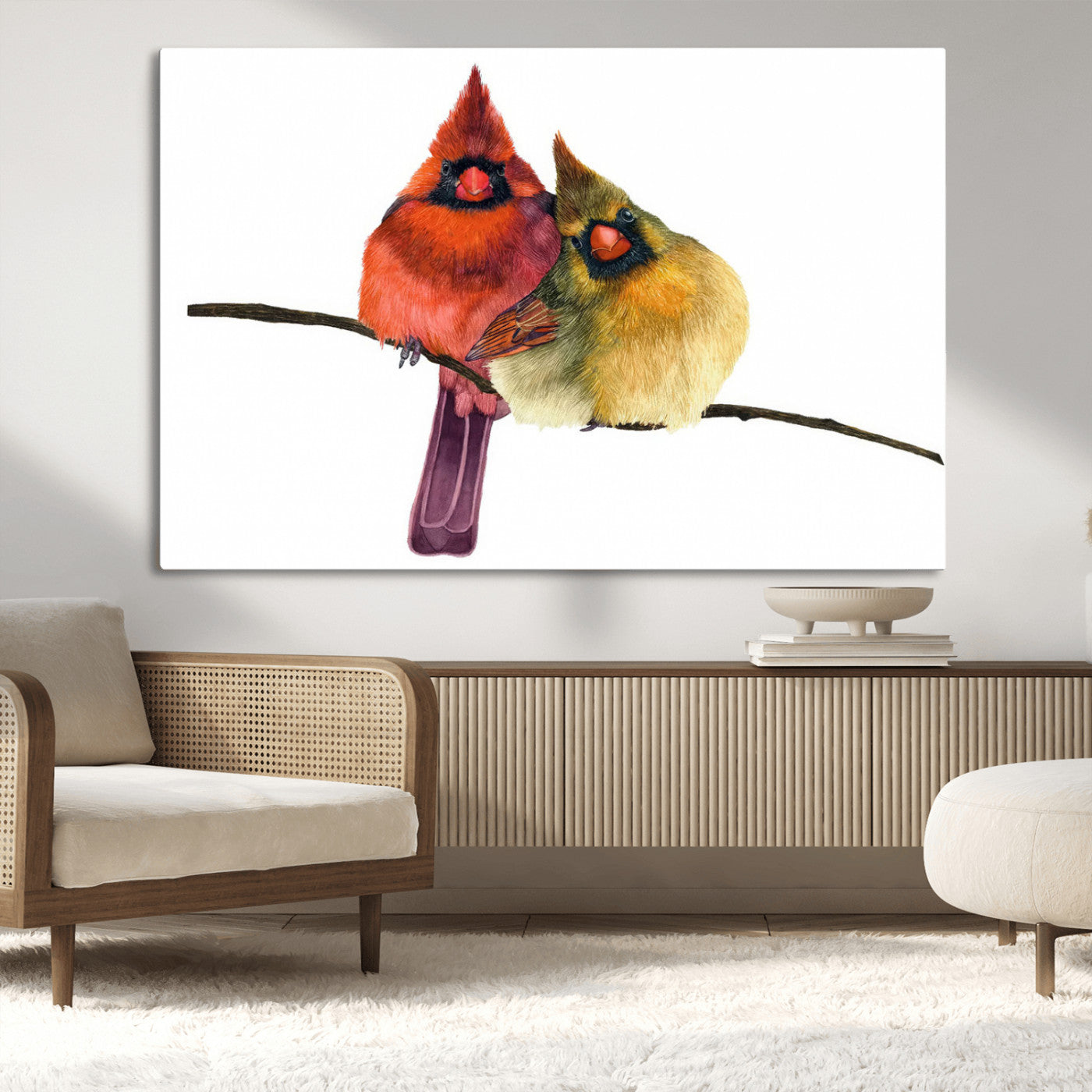 67752-MGV-CV-36X24-Cardinal Couple Wall Art – Male and Female Cardinal Canvas Print, Romantic Bird Artwork for Nature Lovers, Living Room, Bedroom,