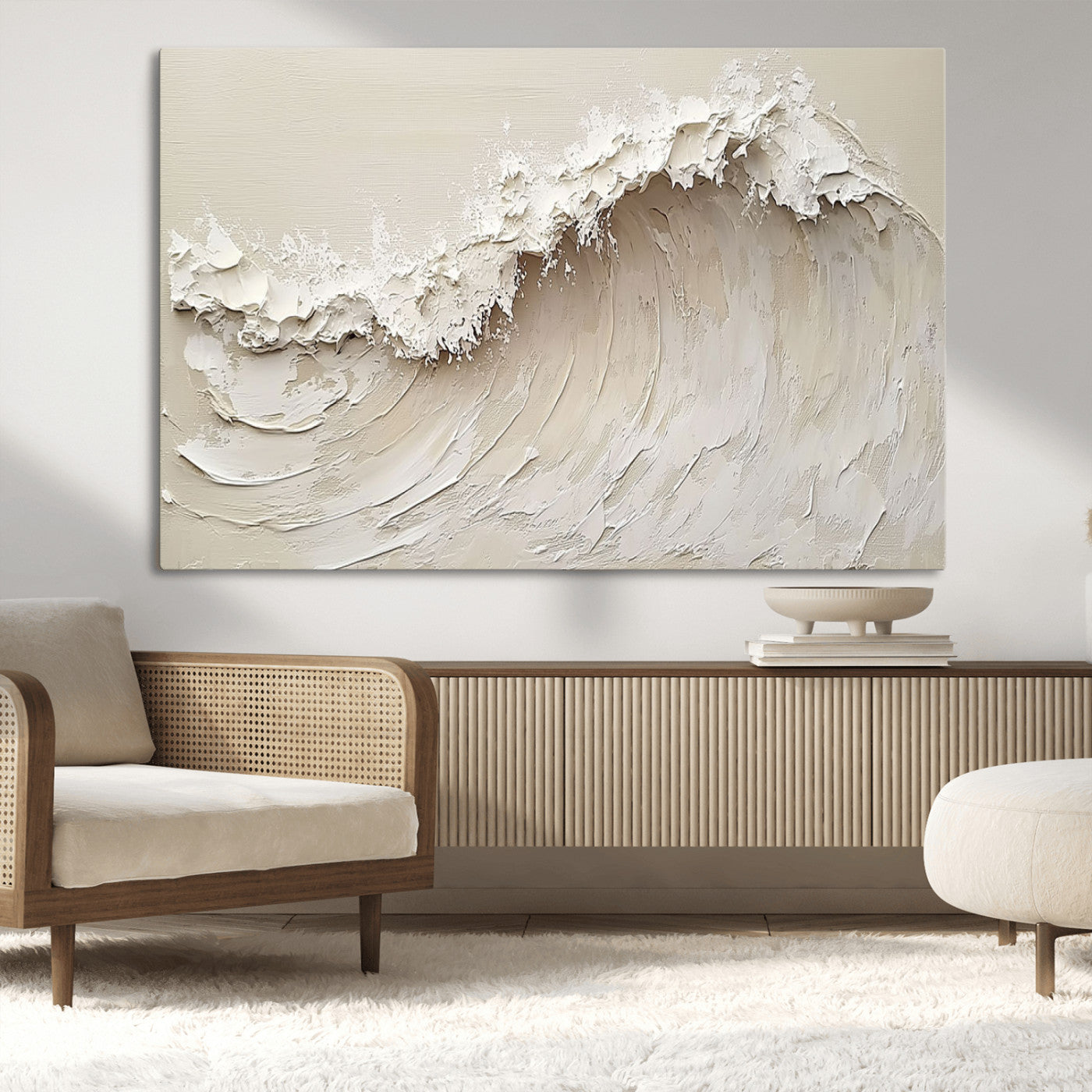 45175-MGV-CV-36X24-Textured Wave Wall Art Canvas Print, Framed Minimal Seascape Art Picture Print, Elegant Wave Perfect Modern Coastal Decor Artwork