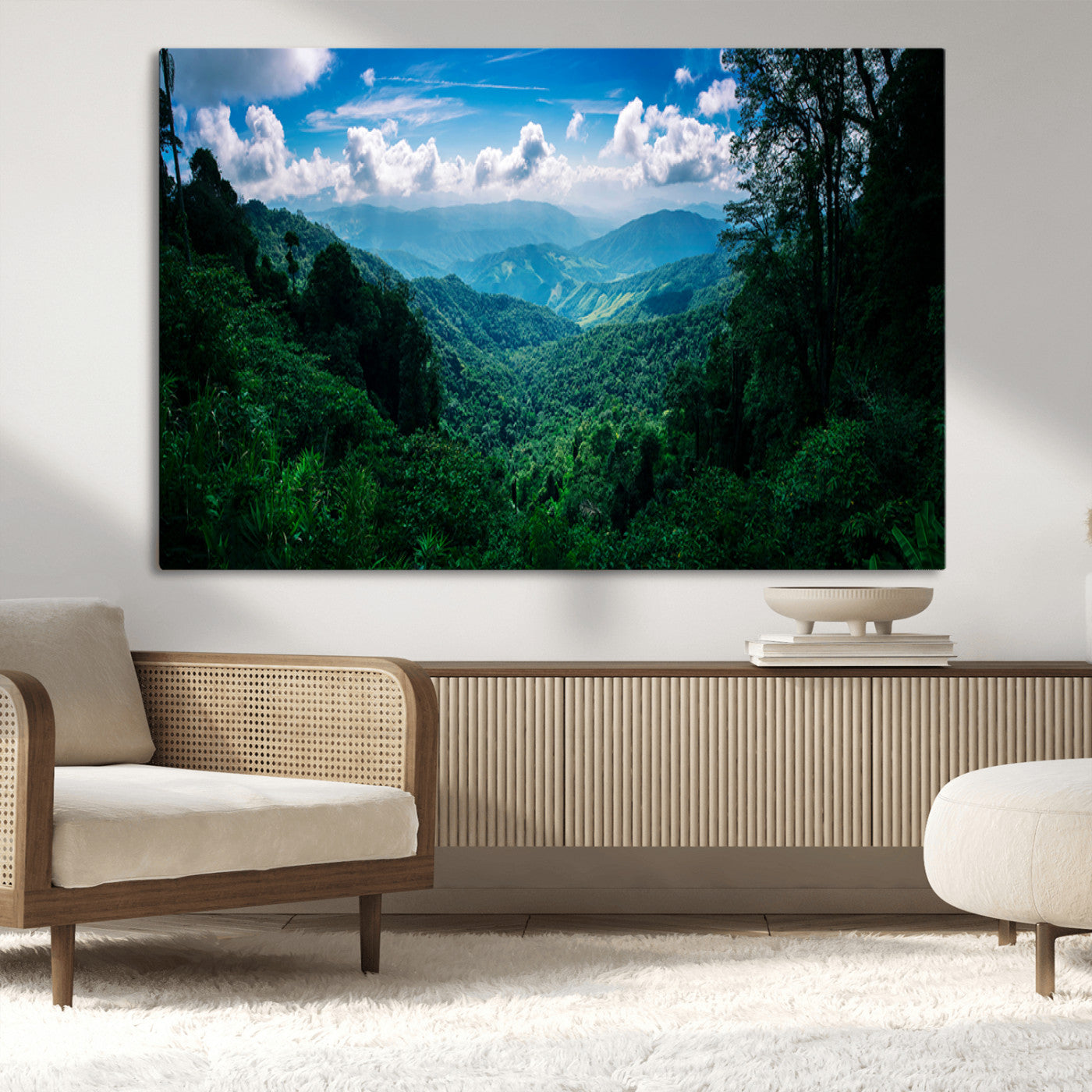 74439378-MGV-CV-36X24-Tropical Jungle Wall Art Canvas Print, Framed Lush Valley Art Picture Print, Forest Mountains Perfect Tropical Wilderness Decor