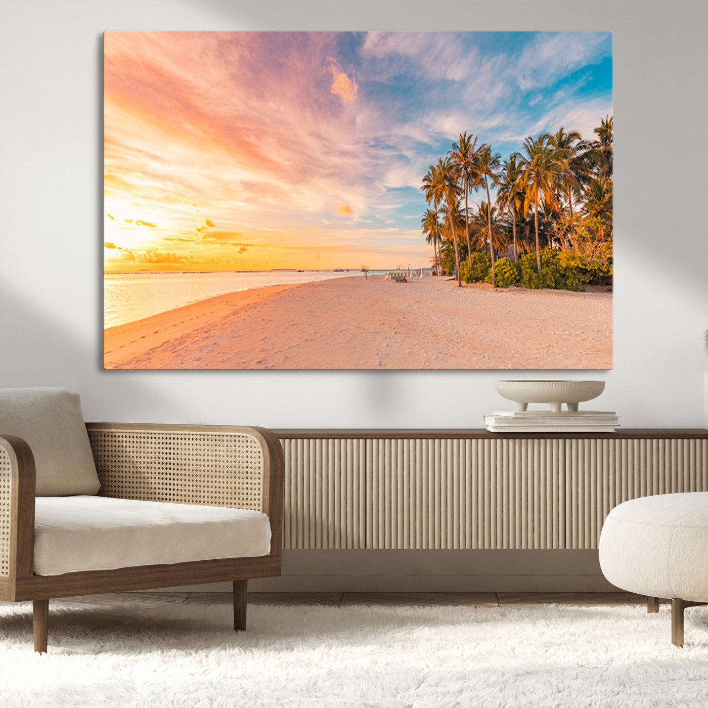 41542880-MGV-CV-36X24-Tropical Beach Wall Art Canvas Print, Framed Palm Trees Art Picture Print, Sunset Shore Perfect Tropical Coastal Decor Artwork