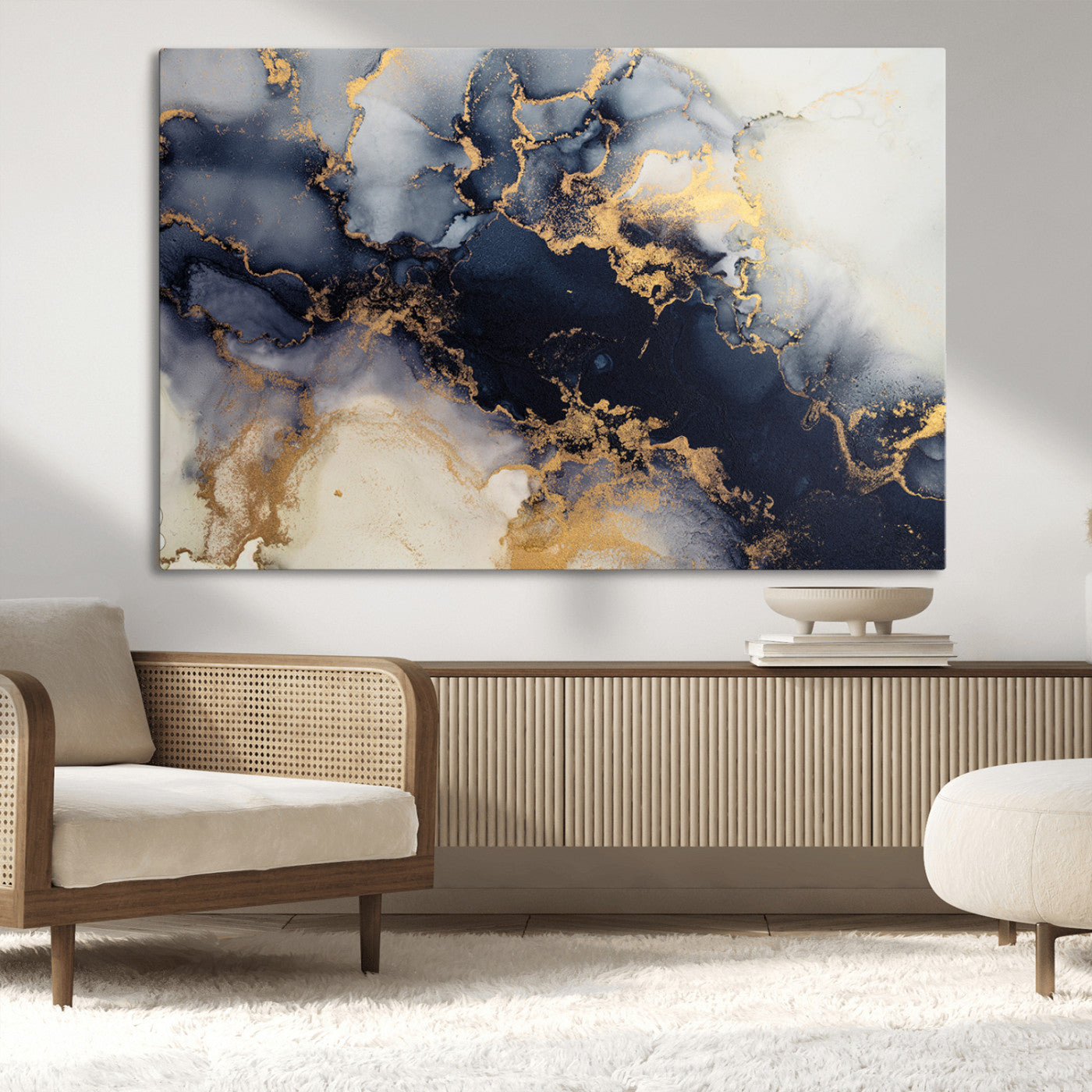41136487-MGV-CV-36X24-Black Marble Wall Art Canvas Print, Framed Gold Veins Art Picture Print, Abstract Texture Perfect Moody Luxe Decor Artwork